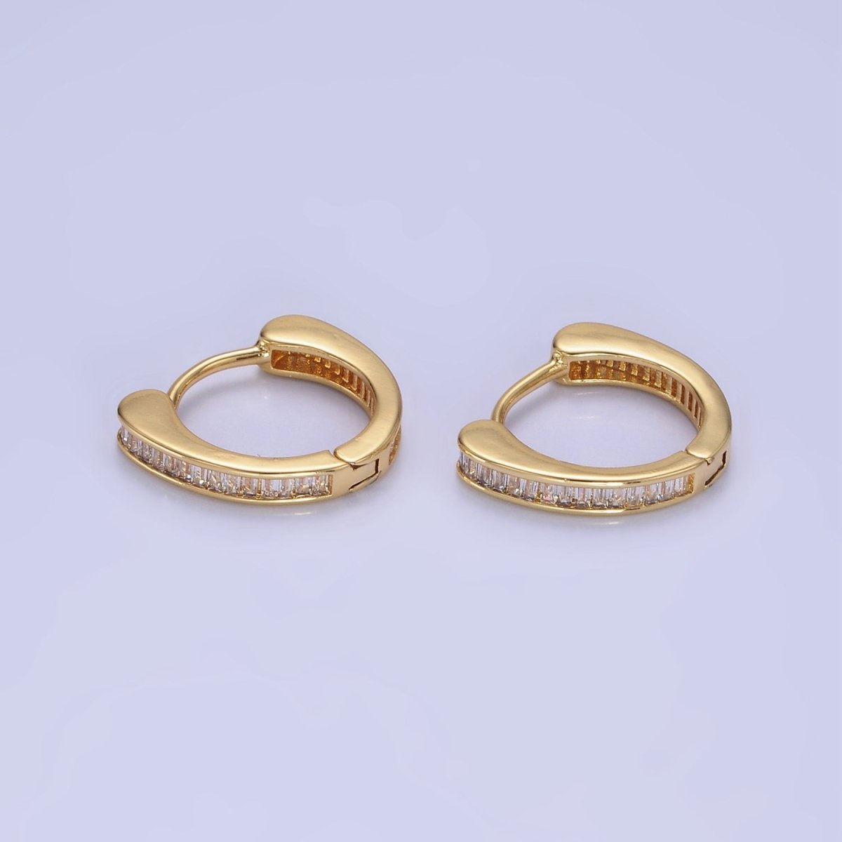14K Gold Filled Clear CZ Mini Baguette Lined Huggie Earrings | AB1259 - DLUXCA