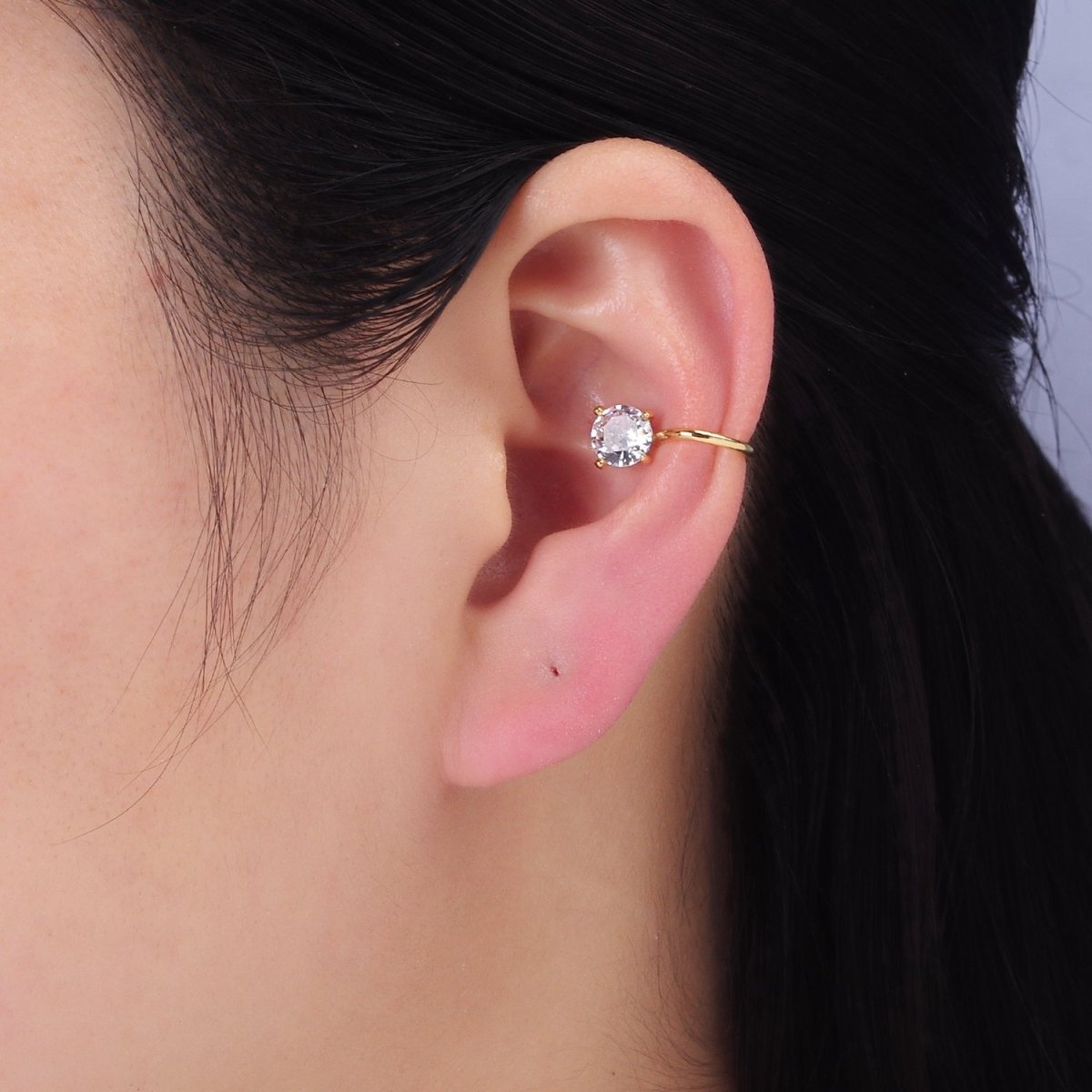 14K Gold Filled Clear CZ Minimalist Ear Cuff Earrings | AI162 - DLUXCA