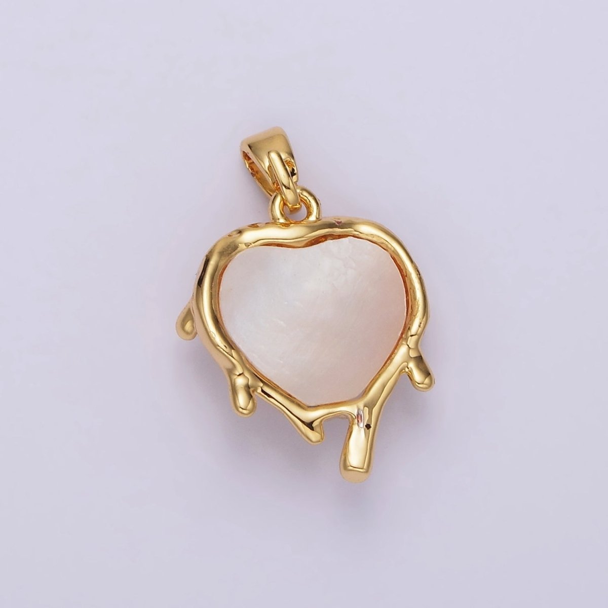 14K Gold Filled Clear CZ Molten Drip Shell Pearl Heart Pendant in Gold & Silver | N1793 N1794 - DLUXCA