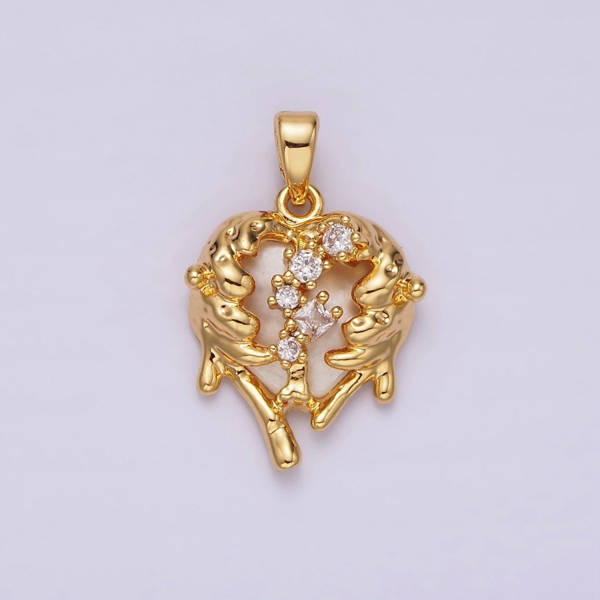 14K Gold Filled Clear CZ Molten Drip Shell Pearl Heart Pendant in Gold & Silver | N1793 N1794 - DLUXCA