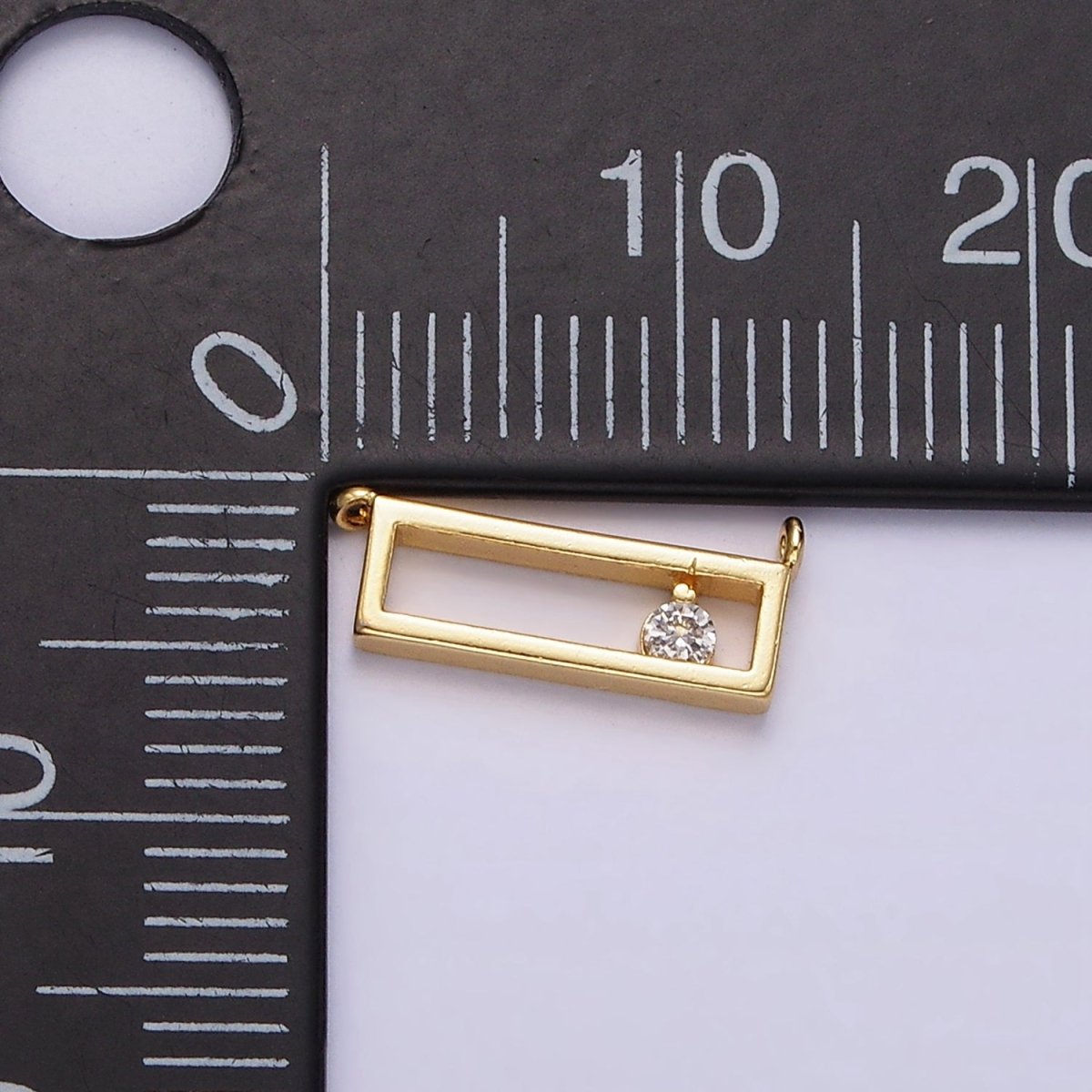 14K Gold Filled Clear CZ Open Rectangular Bar Connector | G816 - DLUXCA