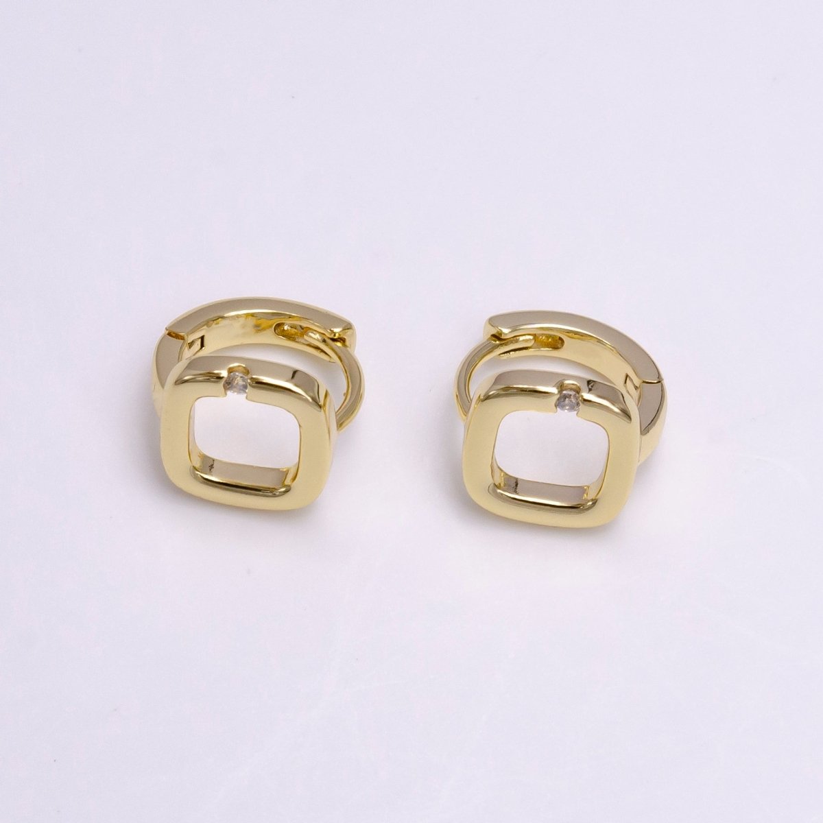 14K Gold Filled Clear CZ Open Square Huggie 10mm Cartilage Huggie Earrings | AD1086 - DLUXCA
