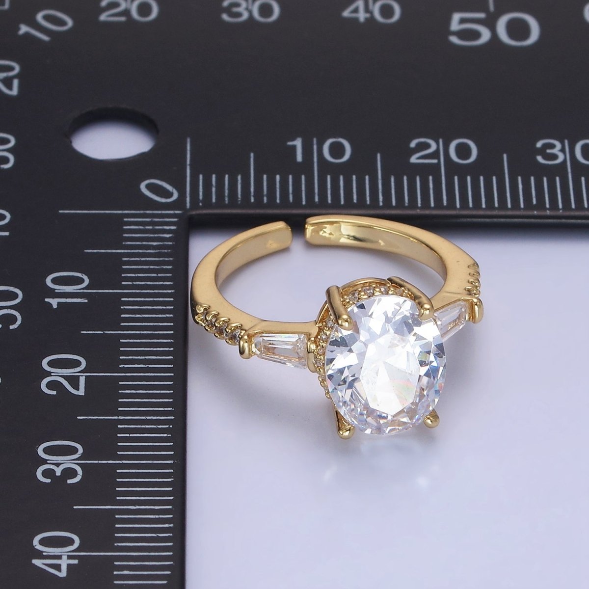 14K Gold Filled Clear CZ Oval Baguette Micro Paved Solitaire Ring | O1326 - DLUXCA
