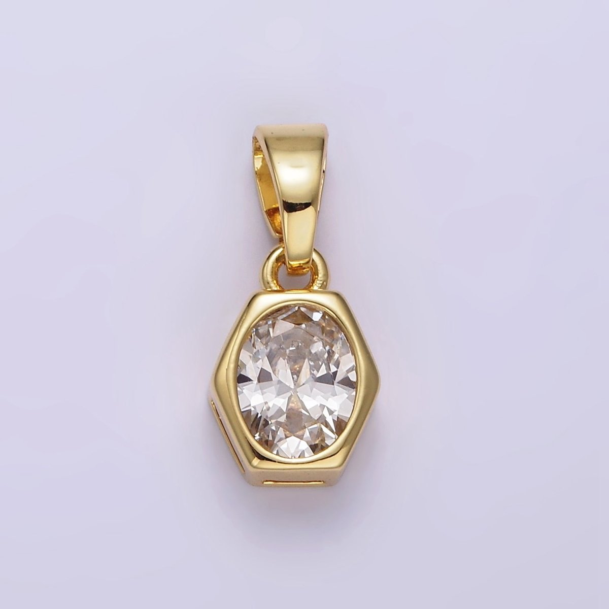 14K Gold Filled Clear CZ Oval Hexagonal Bezel Pendant | AA1102 - DLUXCA