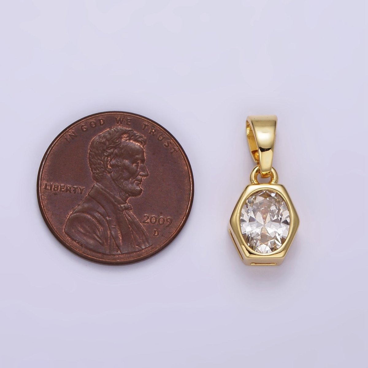 14K Gold Filled Clear CZ Oval Hexagonal Bezel Pendant | AA1102 - DLUXCA