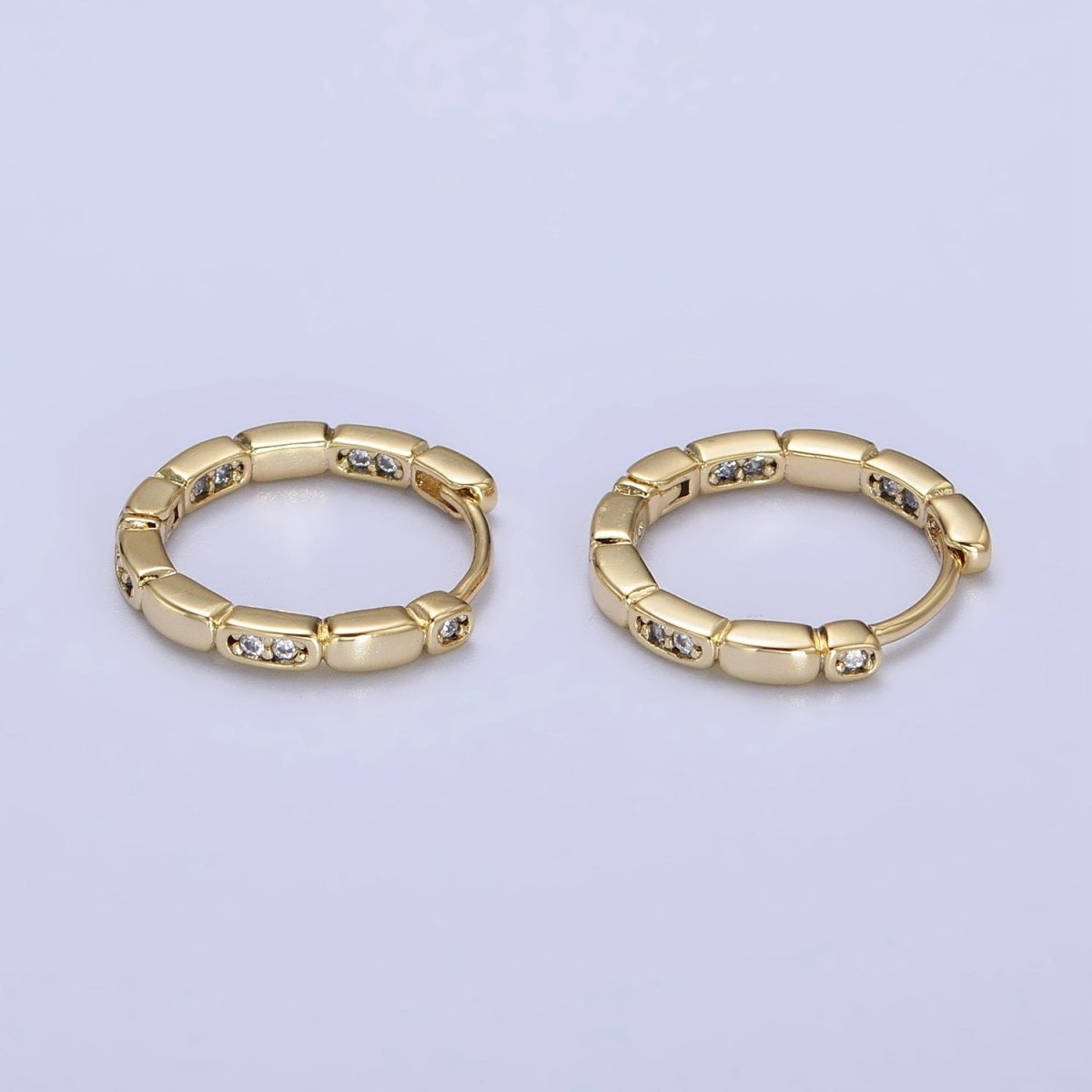 14K Gold Filled Clear CZ Rectangular Round 15mm Huggie Earrings | AB420 - DLUXCA