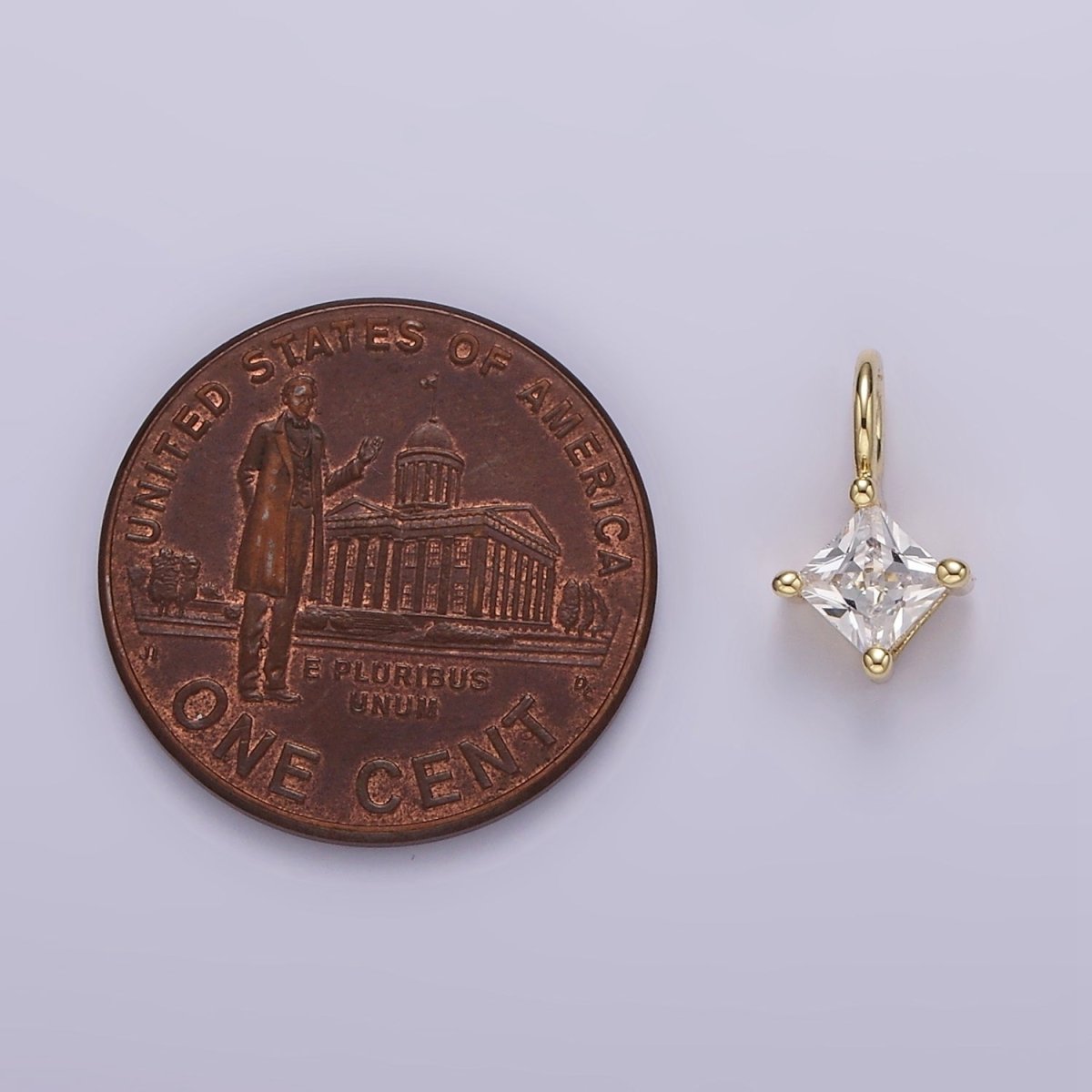 14K Gold Filled Clear CZ Rhombus Bezel Mini Charm | AG561 - DLUXCA