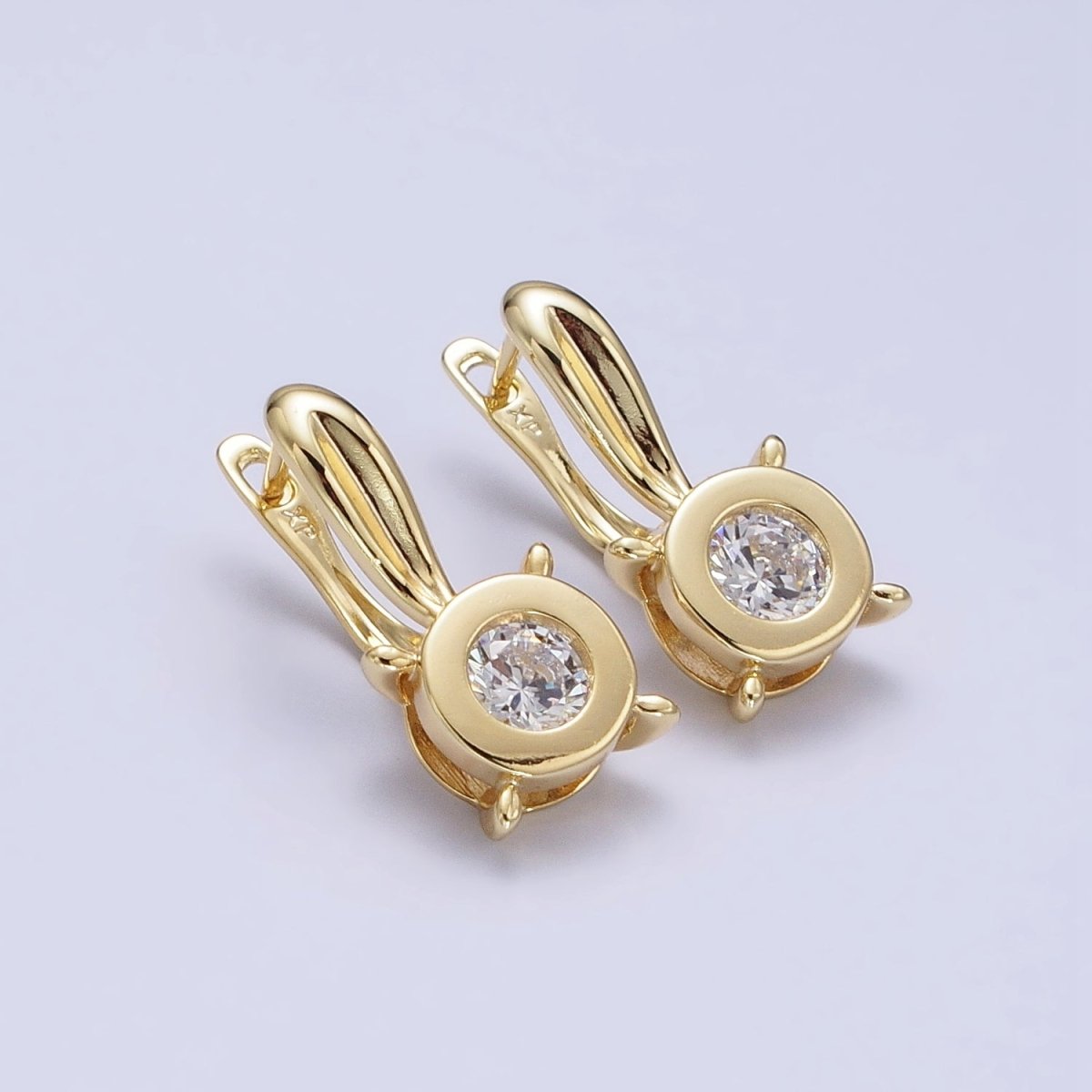 14K Gold Filled Clear CZ Round Bezel Dotted English Lock Earrings | AD1532 - DLUXCA