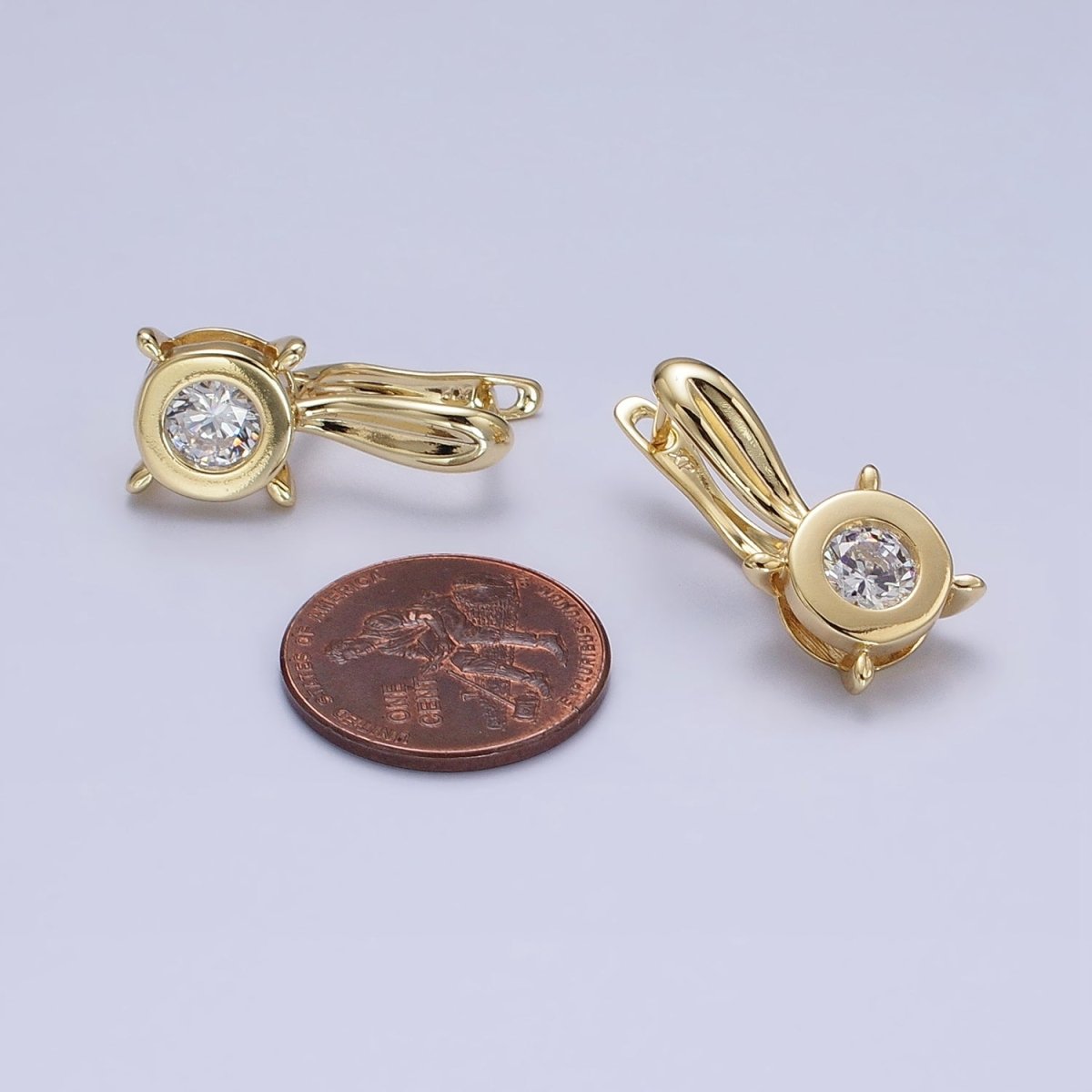 14K Gold Filled Clear CZ Round Bezel Dotted English Lock Earrings | AD1532 - DLUXCA