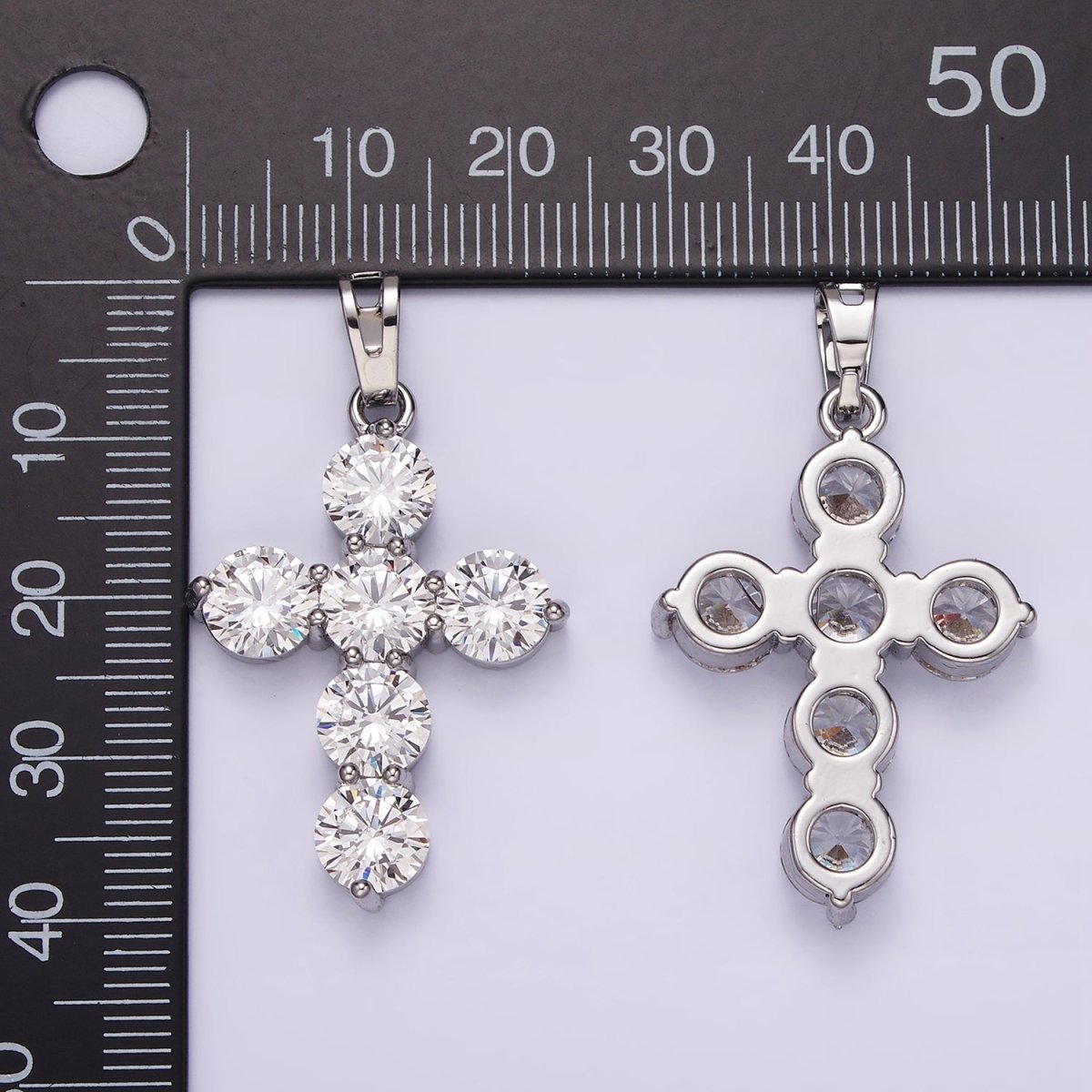 14K Gold Filled Clear CZ Round Lined Religious Cross Pendant in Gold & Silver | AA650 - DLUXCA