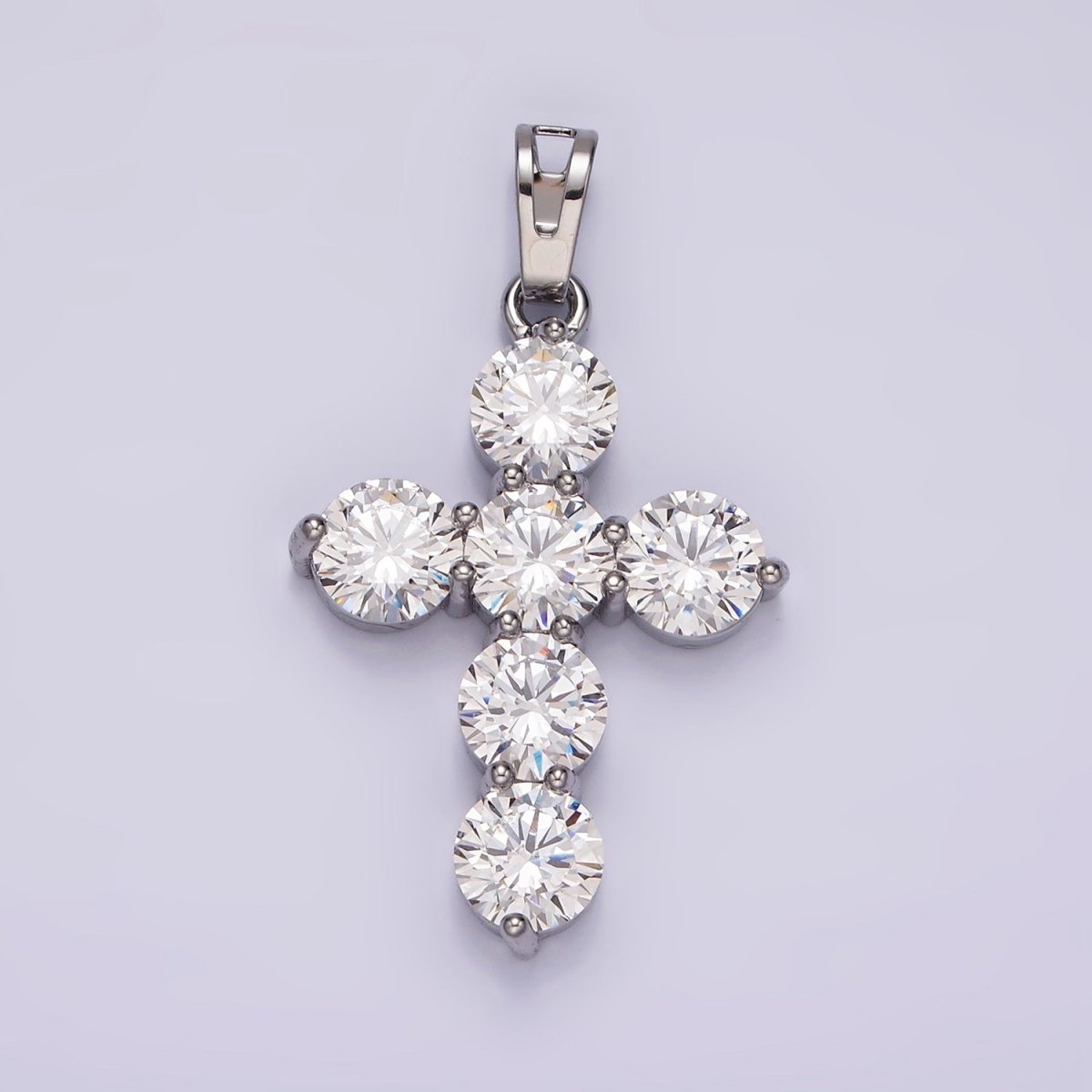 14K Gold Filled Clear CZ Round Lined Religious Cross Pendant in Gold & Silver | AA650 - DLUXCA