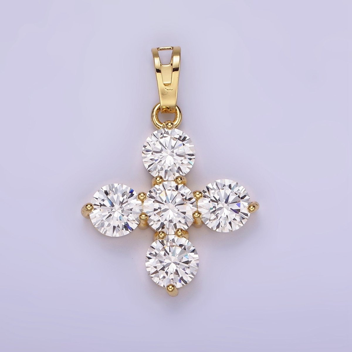 14K Gold Filled Clear CZ Round Lined Square Cross Pendant in Gold & Silver | AH133 - DLUXCA