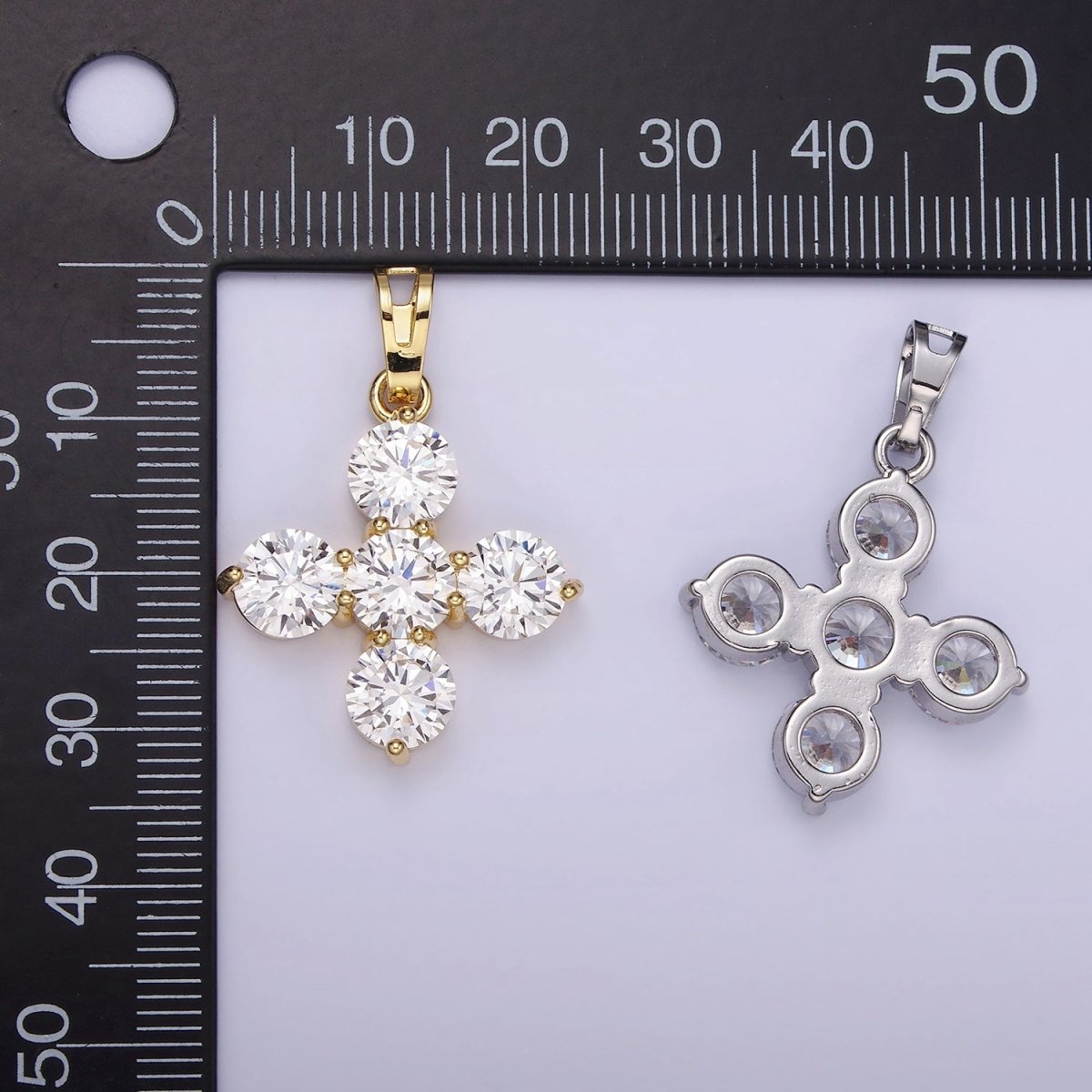 14K Gold Filled Clear CZ Round Lined Square Cross Pendant in Gold & Silver | AH133 - DLUXCA