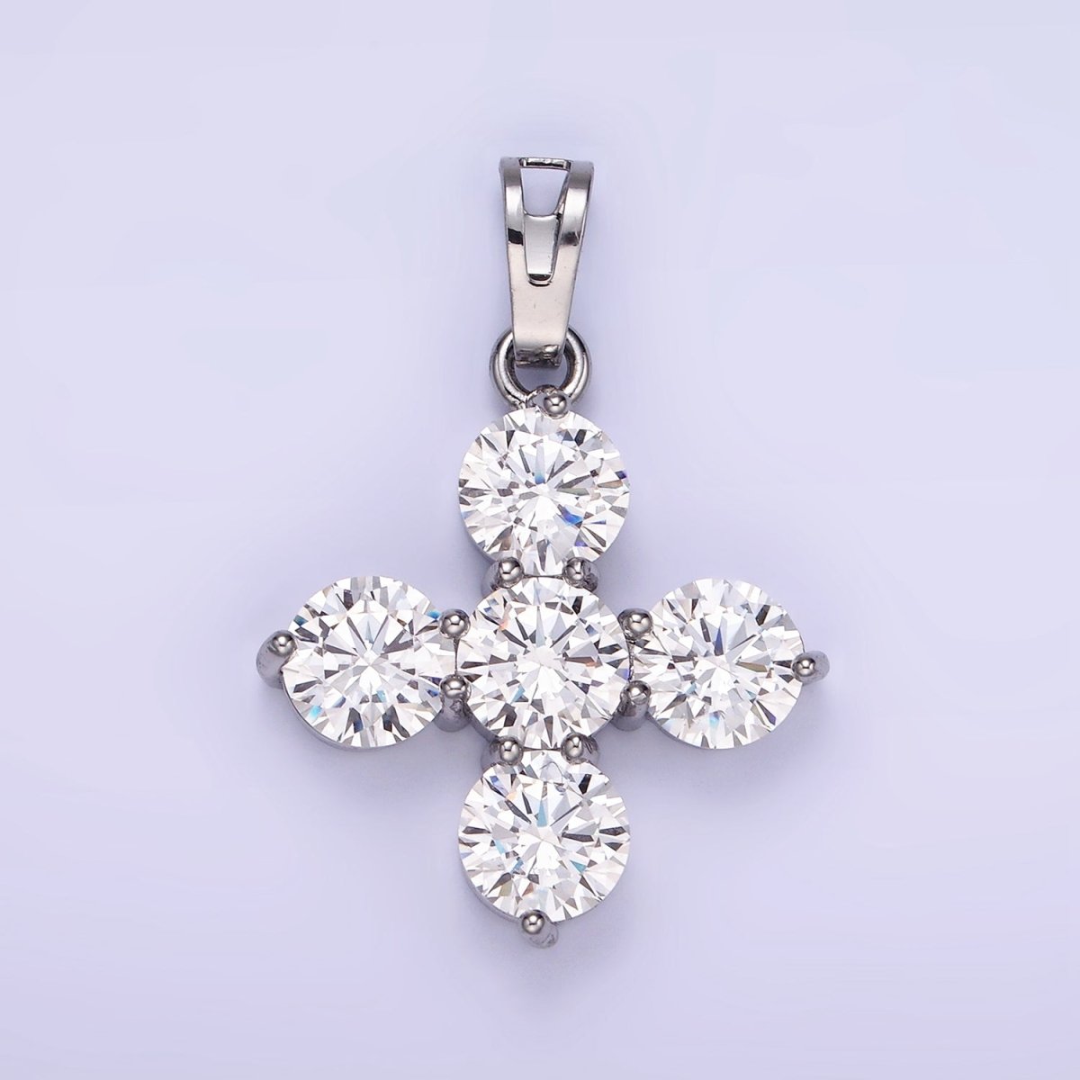 14K Gold Filled Clear CZ Round Lined Square Cross Pendant in Gold & Silver | AH133 - DLUXCA