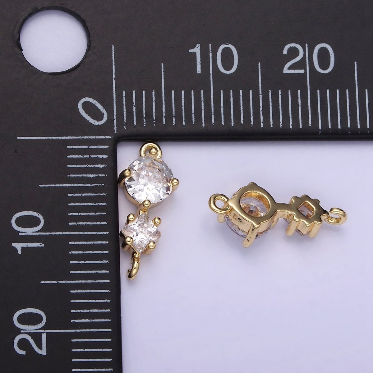 14K Gold Filled Clear CZ Round Rhombus Connector | G294 - DLUXCA