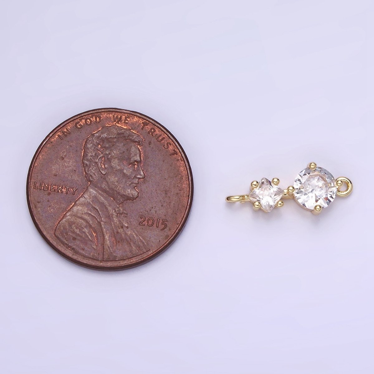 14K Gold Filled Clear CZ Round Rhombus Connector | G294 - DLUXCA
