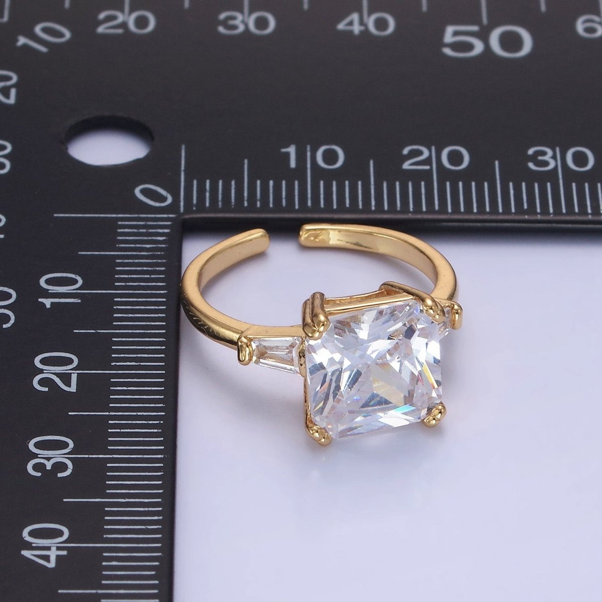 14K Gold Filled Clear CZ Square Baguette Solitaire Ring in Gold & Silver | O1324 O1325 - DLUXCA