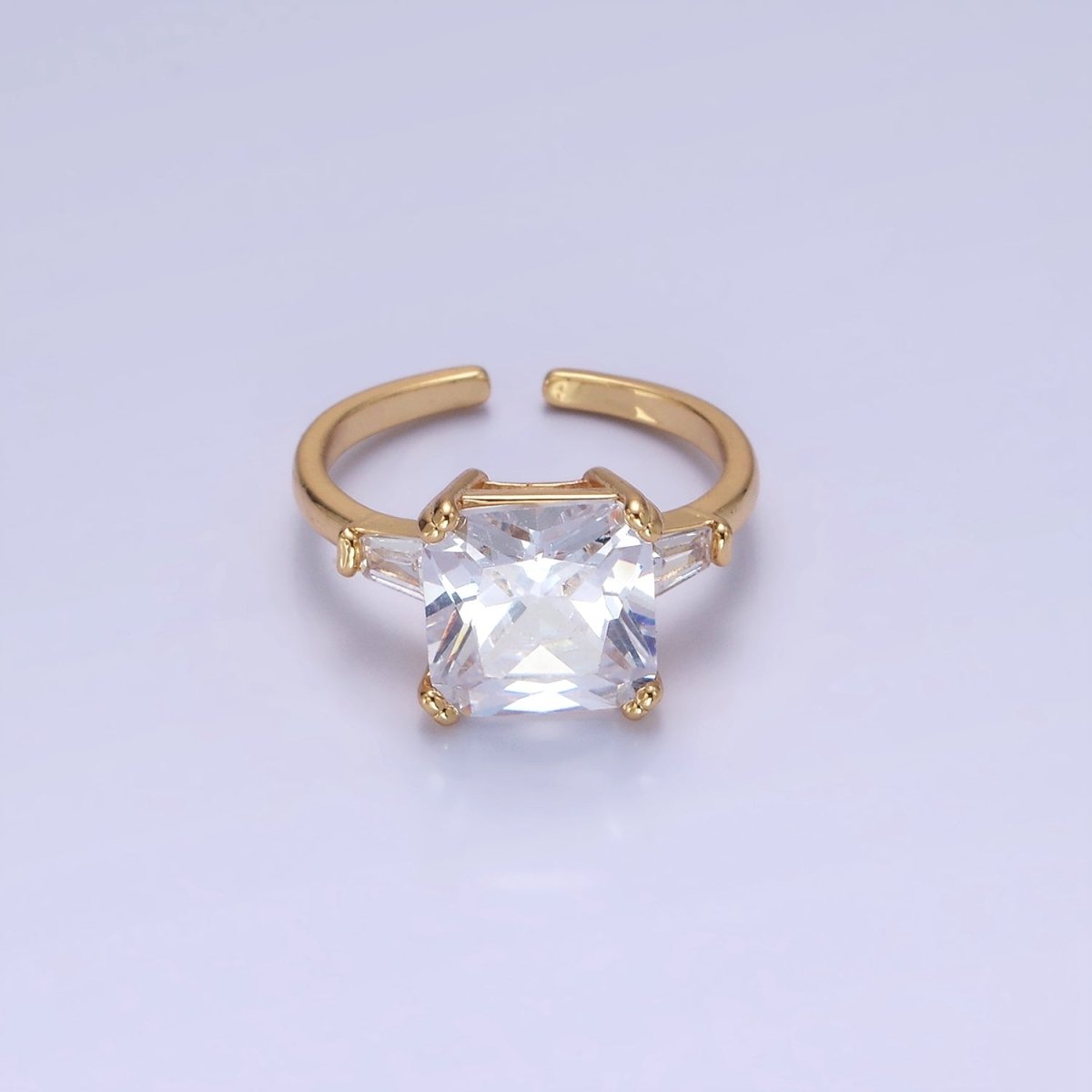 14K Gold Filled Clear CZ Square Baguette Solitaire Ring in Gold & Silver | O1324 O1325 - DLUXCA