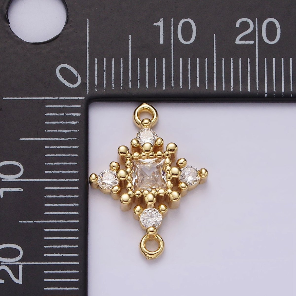 14K Gold Filled Clear CZ Square Dotted Open Rhombus Celestial Star Connector | G791 - DLUXCA