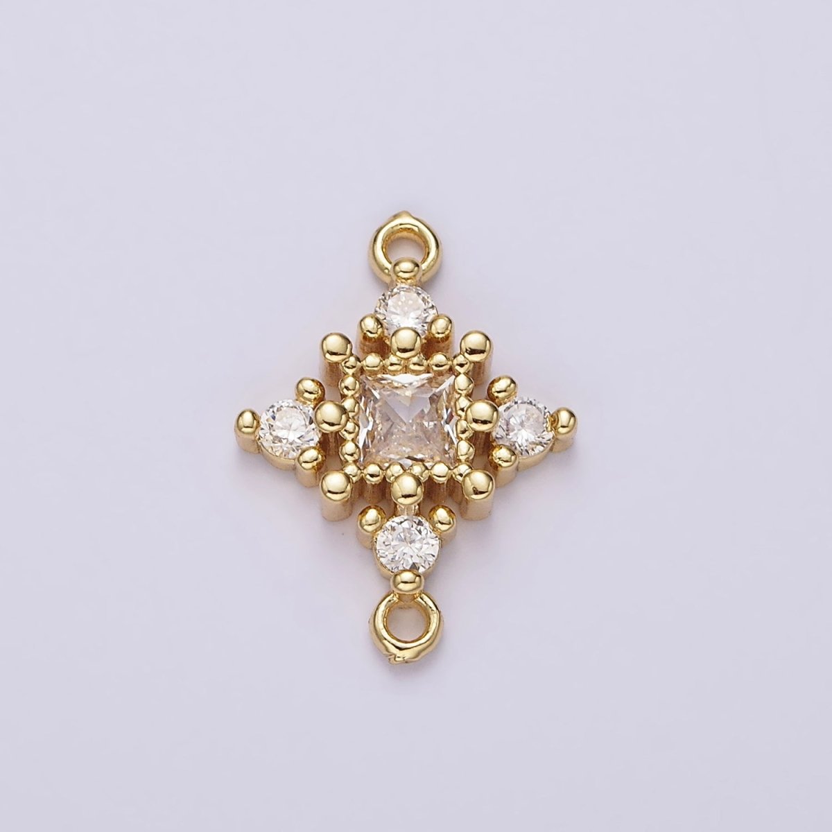 14K Gold Filled Clear CZ Square Dotted Open Rhombus Celestial Star Connector | G791 - DLUXCA