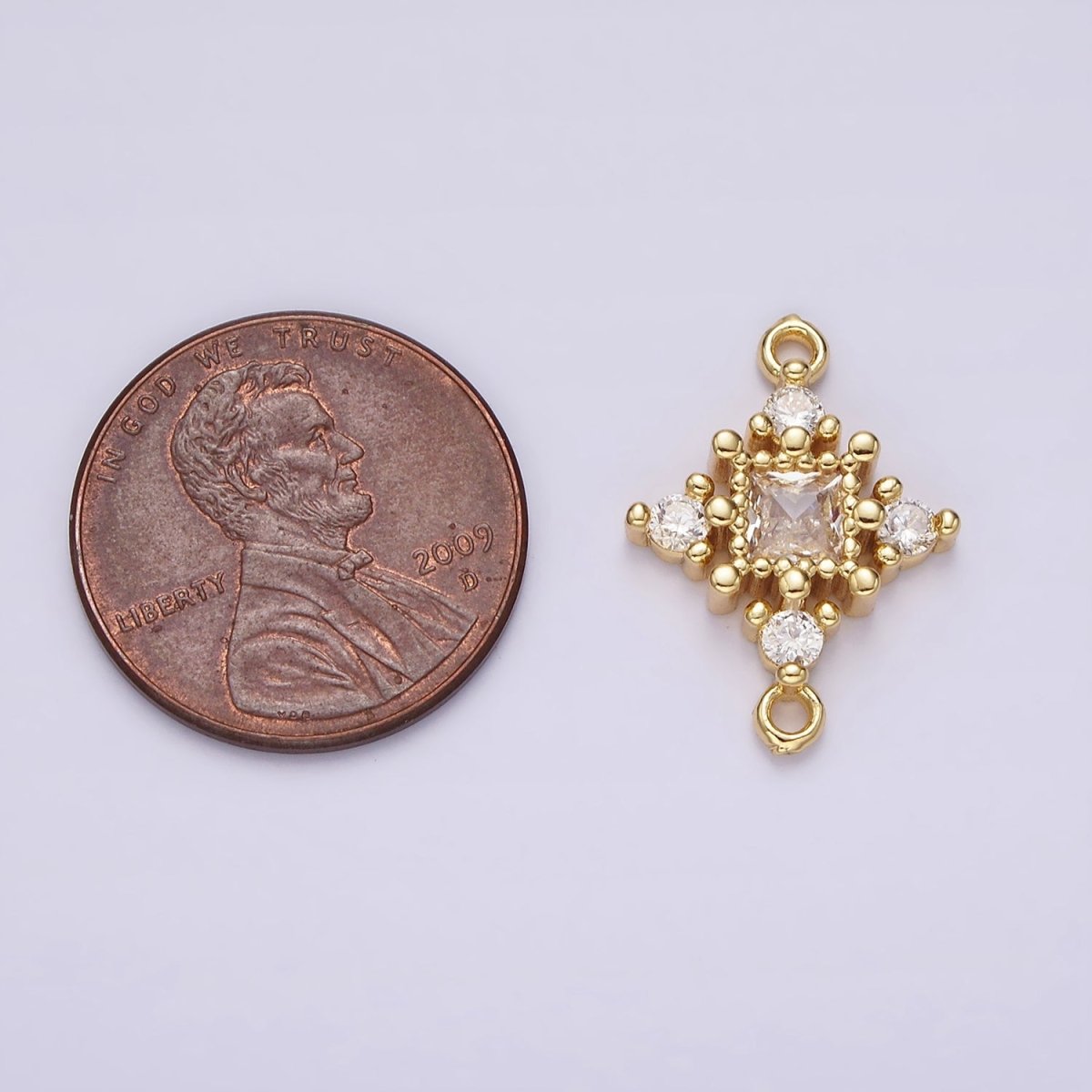 14K Gold Filled Clear CZ Square Dotted Open Rhombus Celestial Star Connector | G791 - DLUXCA