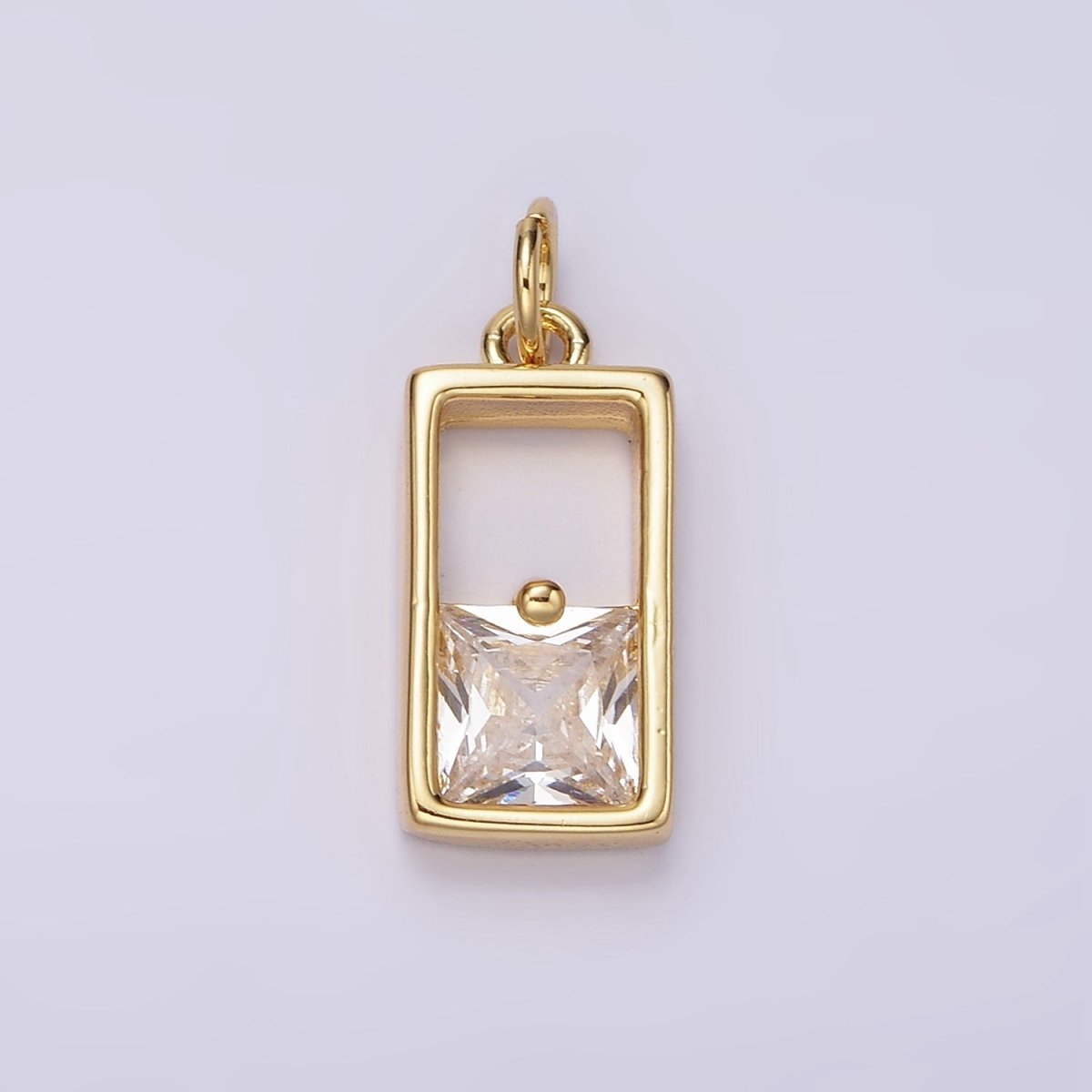 14K Gold Filled Clear CZ Square Open Rectangular Tag Charm | AC912 - DLUXCA