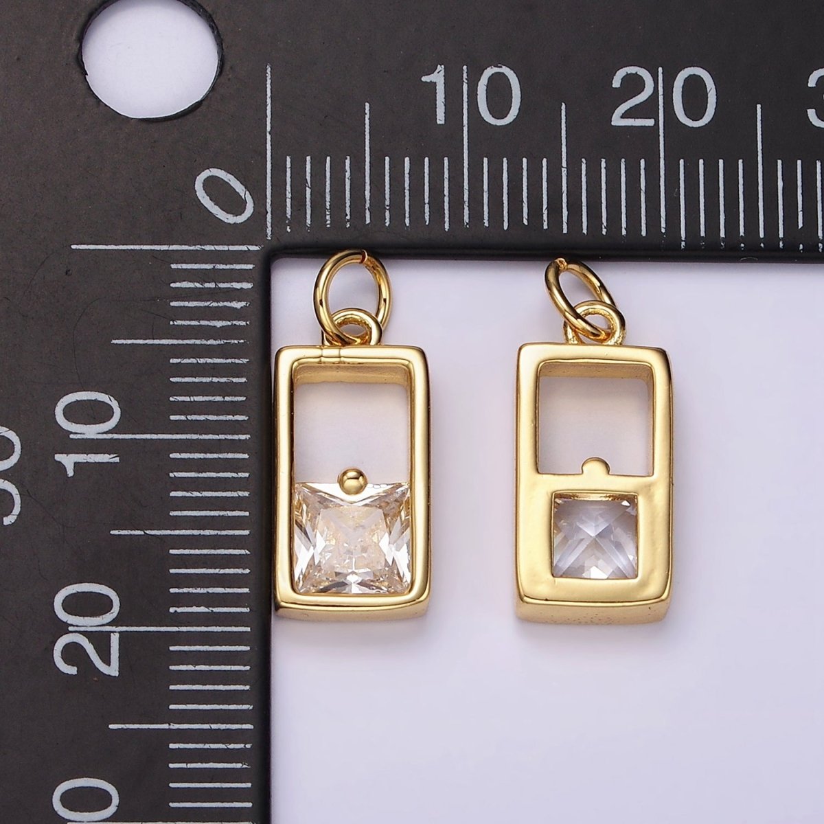 14K Gold Filled Clear CZ Square Open Rectangular Tag Charm | AC912 - DLUXCA