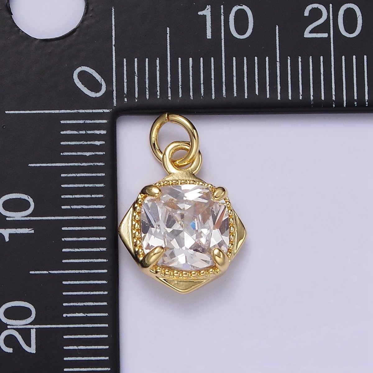 14K Gold Filled Clear CZ Square Rhombus 17mm Charm | N1097 - DLUXCA