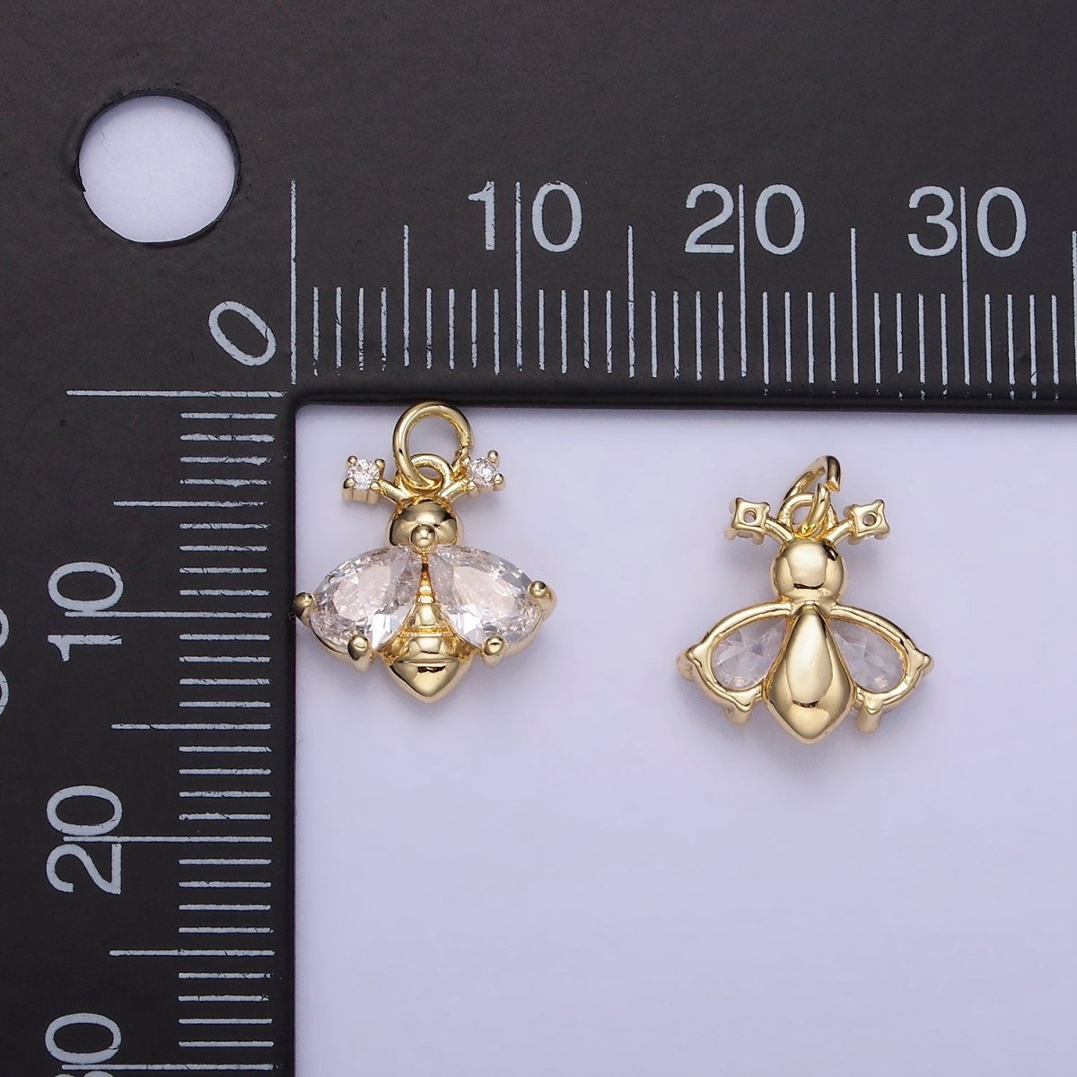 14K Gold Filled Clear CZ Teardrop Bumble Queen Bee Insect Animal Charm | AG731 - DLUXCA