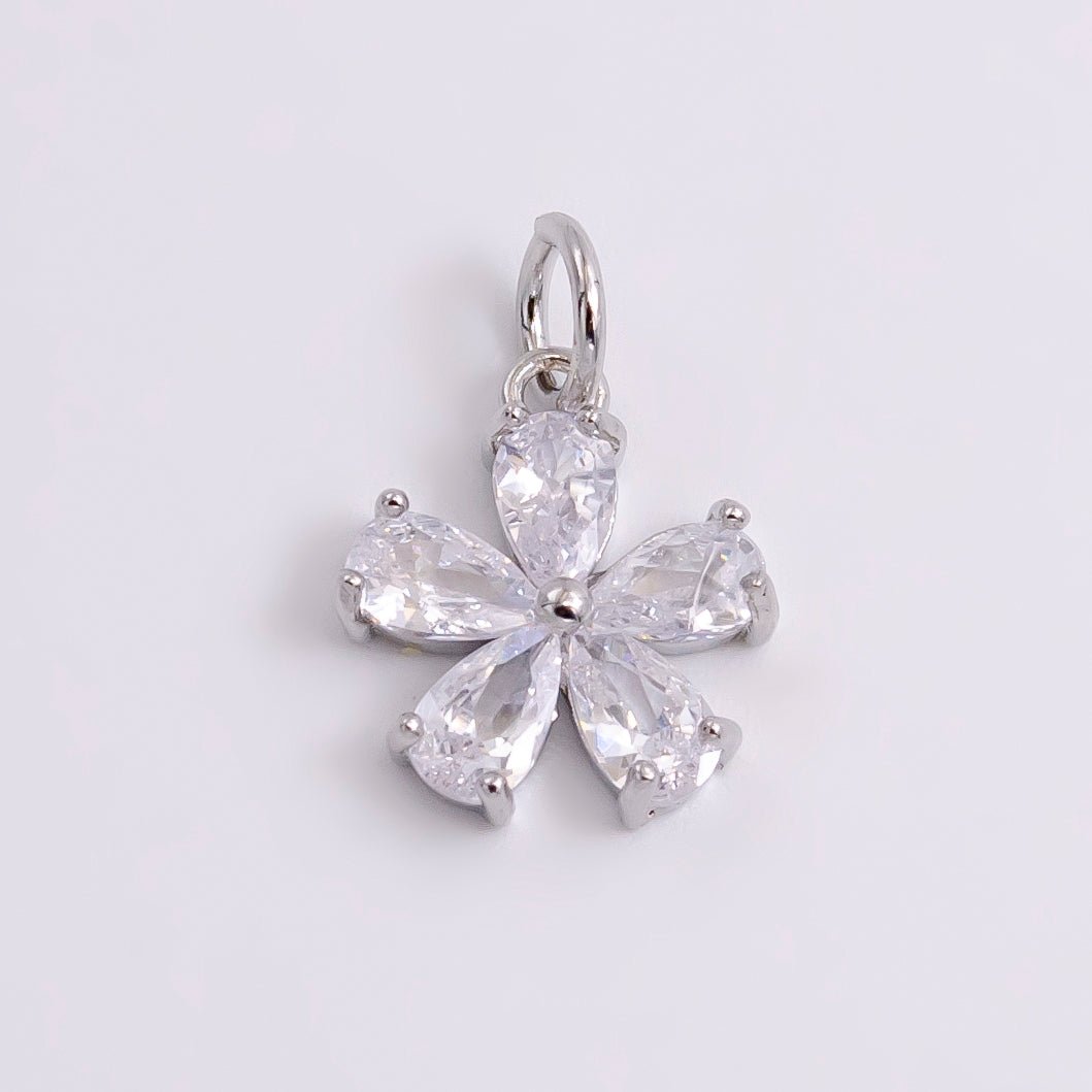 14K Gold Filled Clear CZ Teardrop Flower Nature Charm in Silver & Gold | AG365 AG366 - DLUXCA