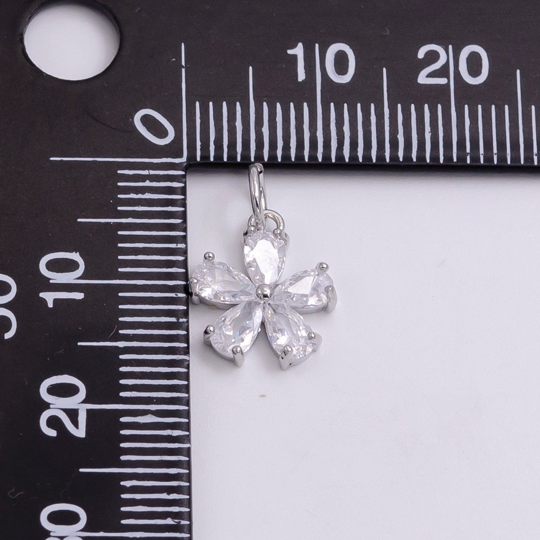 14K Gold Filled Clear CZ Teardrop Flower Nature Charm in Silver & Gold | AG365 AG366 - DLUXCA