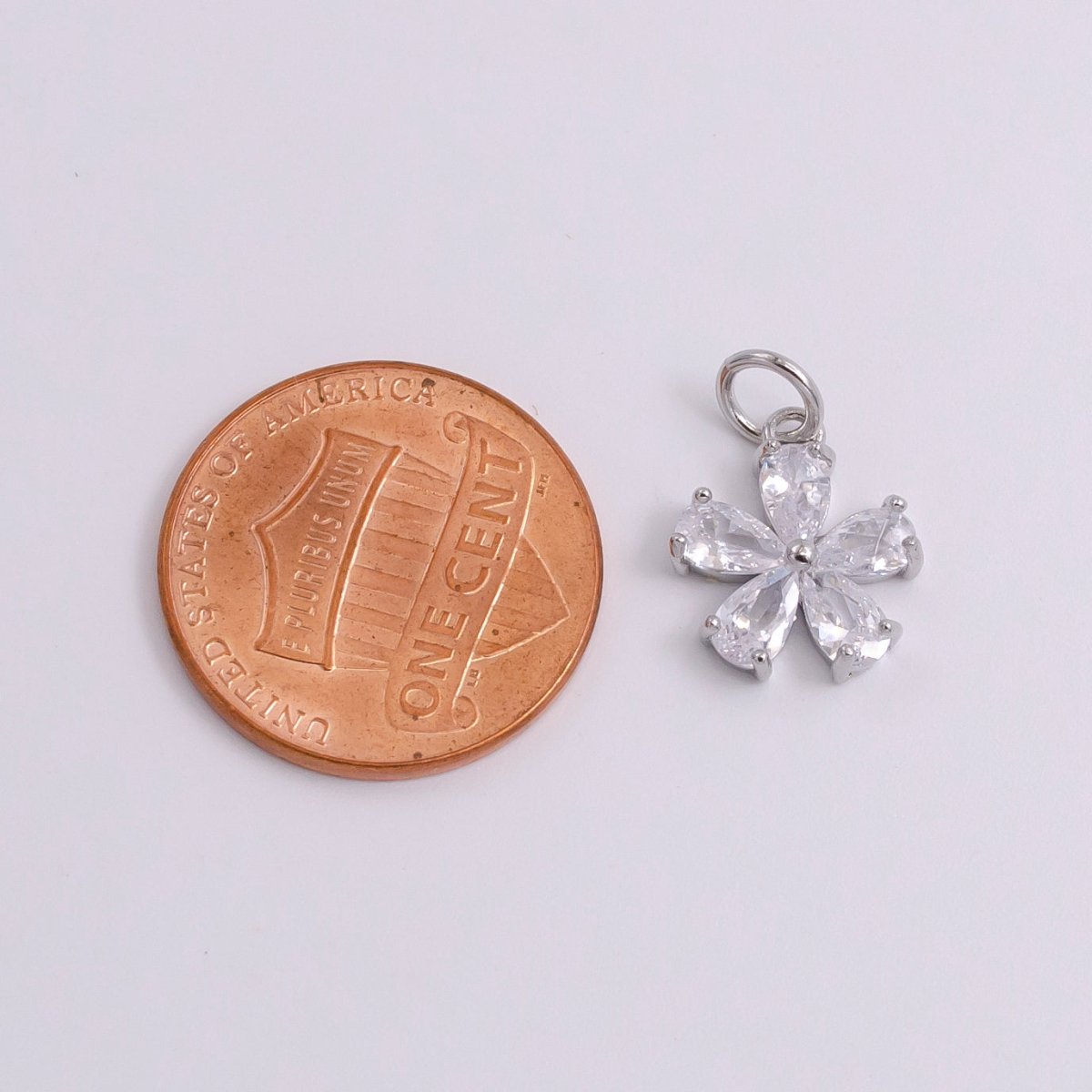 14K Gold Filled Clear CZ Teardrop Flower Nature Charm in Silver & Gold | AG365 AG366 - DLUXCA