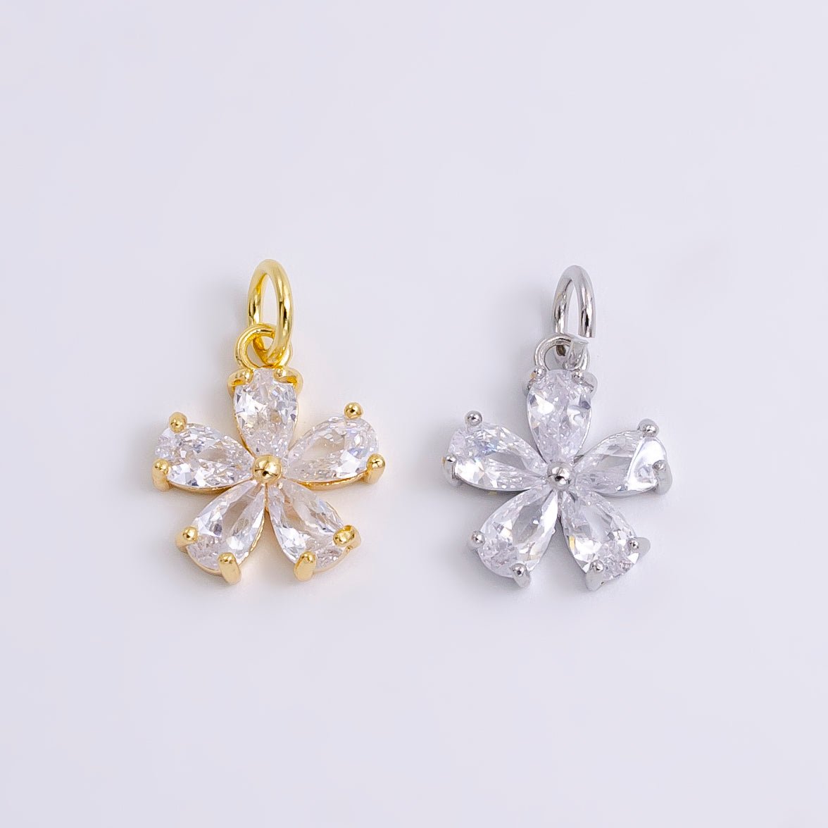 14K Gold Filled Clear CZ Teardrop Flower Nature Charm in Silver & Gold | AG365 AG366 - DLUXCA