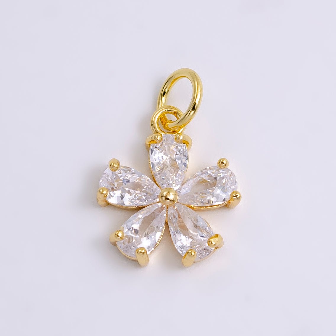 14K Gold Filled Clear CZ Teardrop Flower Nature Charm in Silver & Gold | AG365 AG366 - DLUXCA