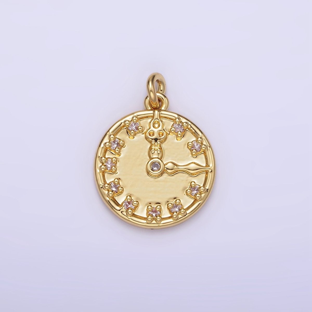 14K Gold Filled Clear CZ Time Clock Round Charm | AG264 - DLUXCA