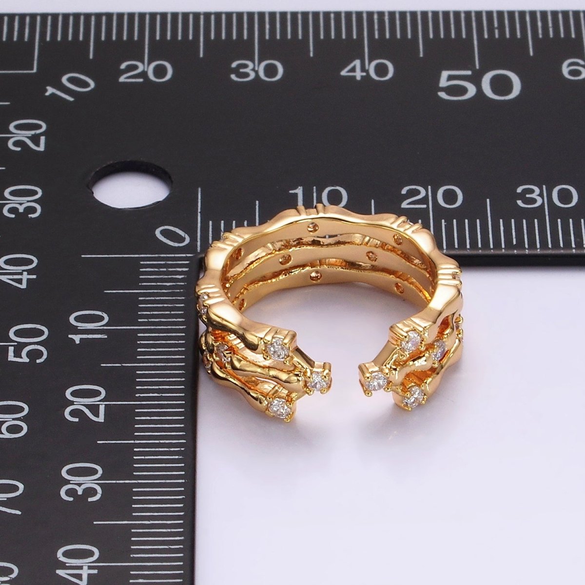14K Gold Filled Clear CZ Triple Bamboo Band Ring | O1085 - DLUXCA