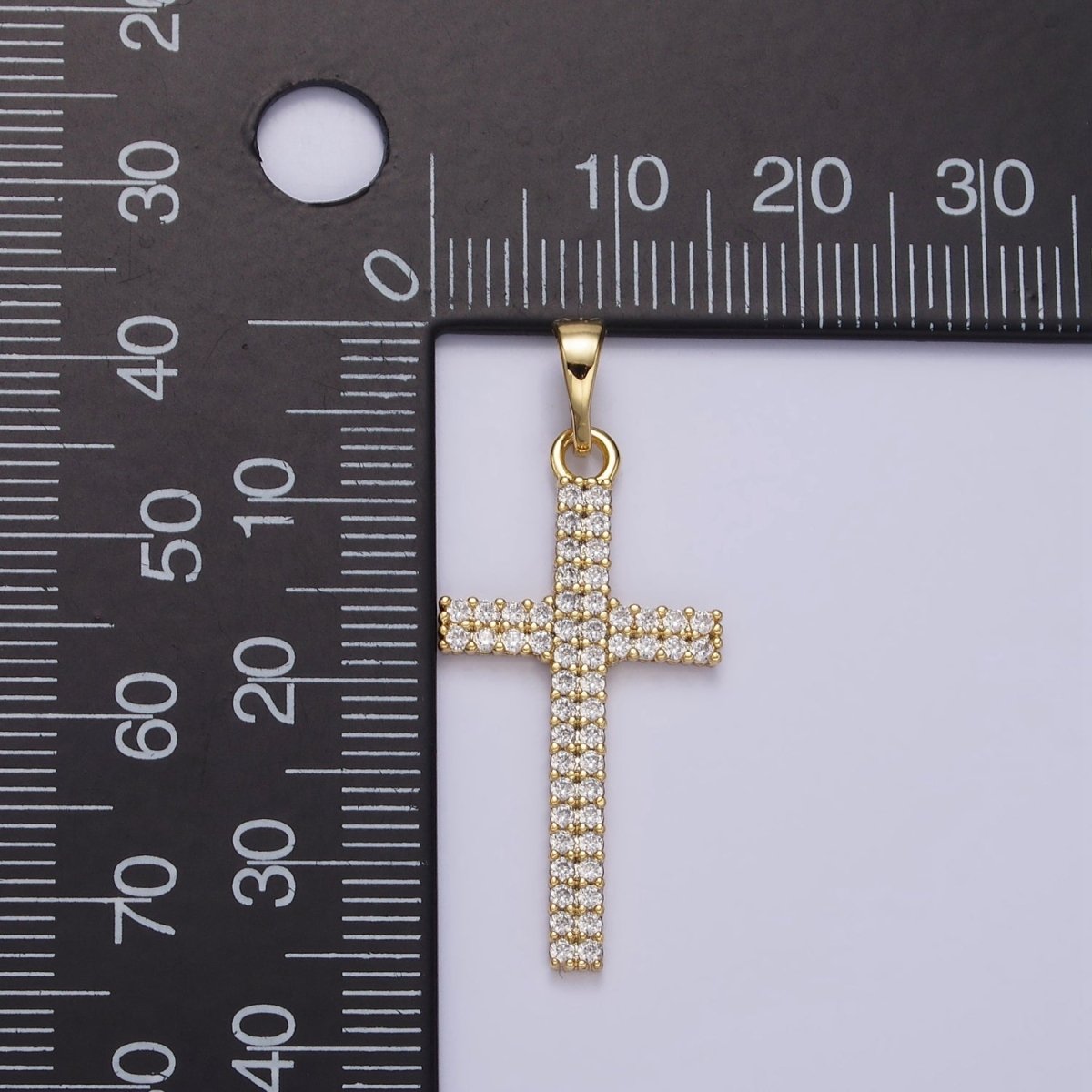 14K Gold Filled Clear Double Band CZ Micro Paved Religious Latin Cross like Friends | AA723 - DLUXCA