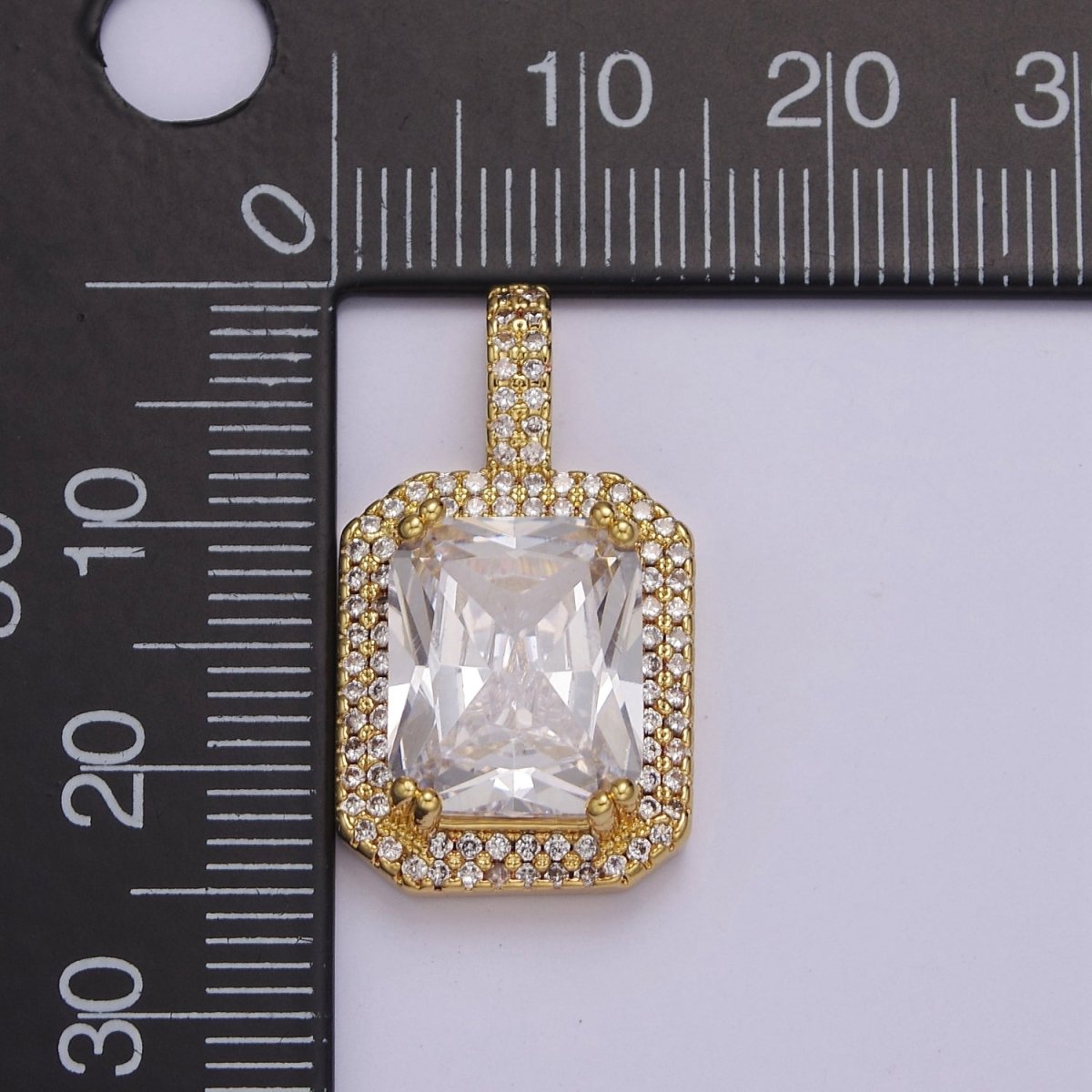 14k Gold Filled Clear Emerald Cut CZ Pendant J-750 - DLUXCA