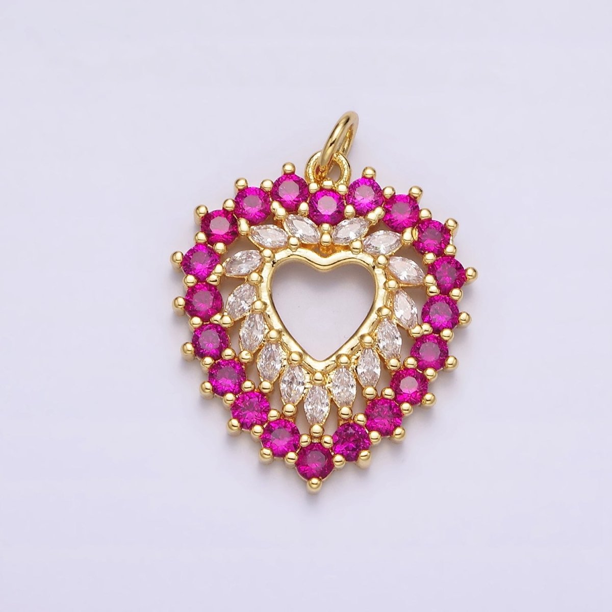 14K Gold Filled Clear, Fuchsia, Green Marquise Open Heart Charm | N987 - N989 - DLUXCA