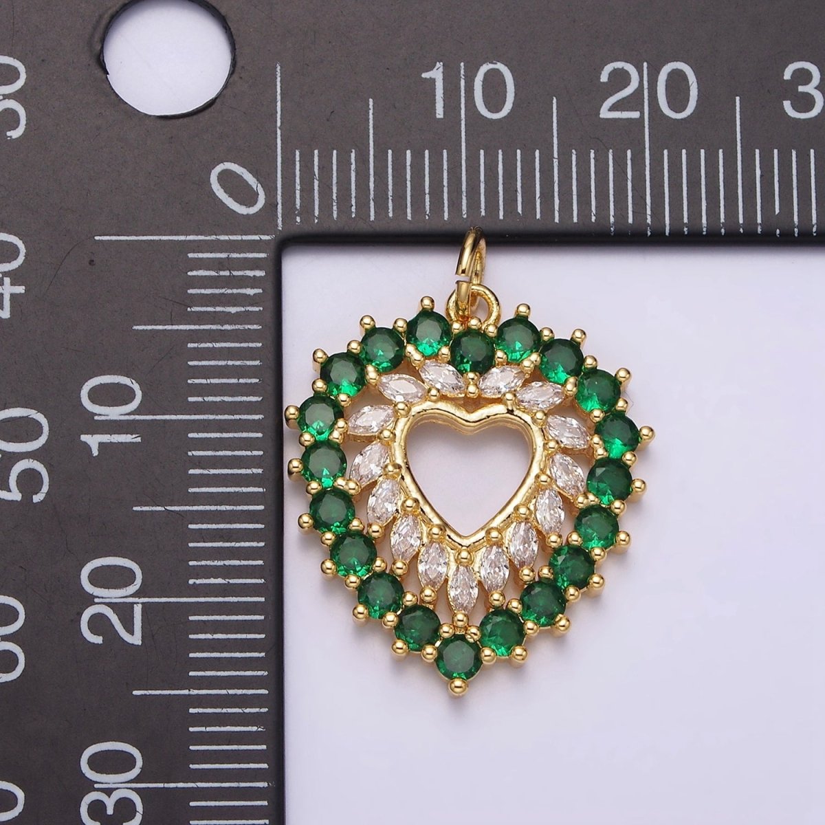 14K Gold Filled Clear, Fuchsia, Green Marquise Open Heart Charm | N987 - N989 - DLUXCA