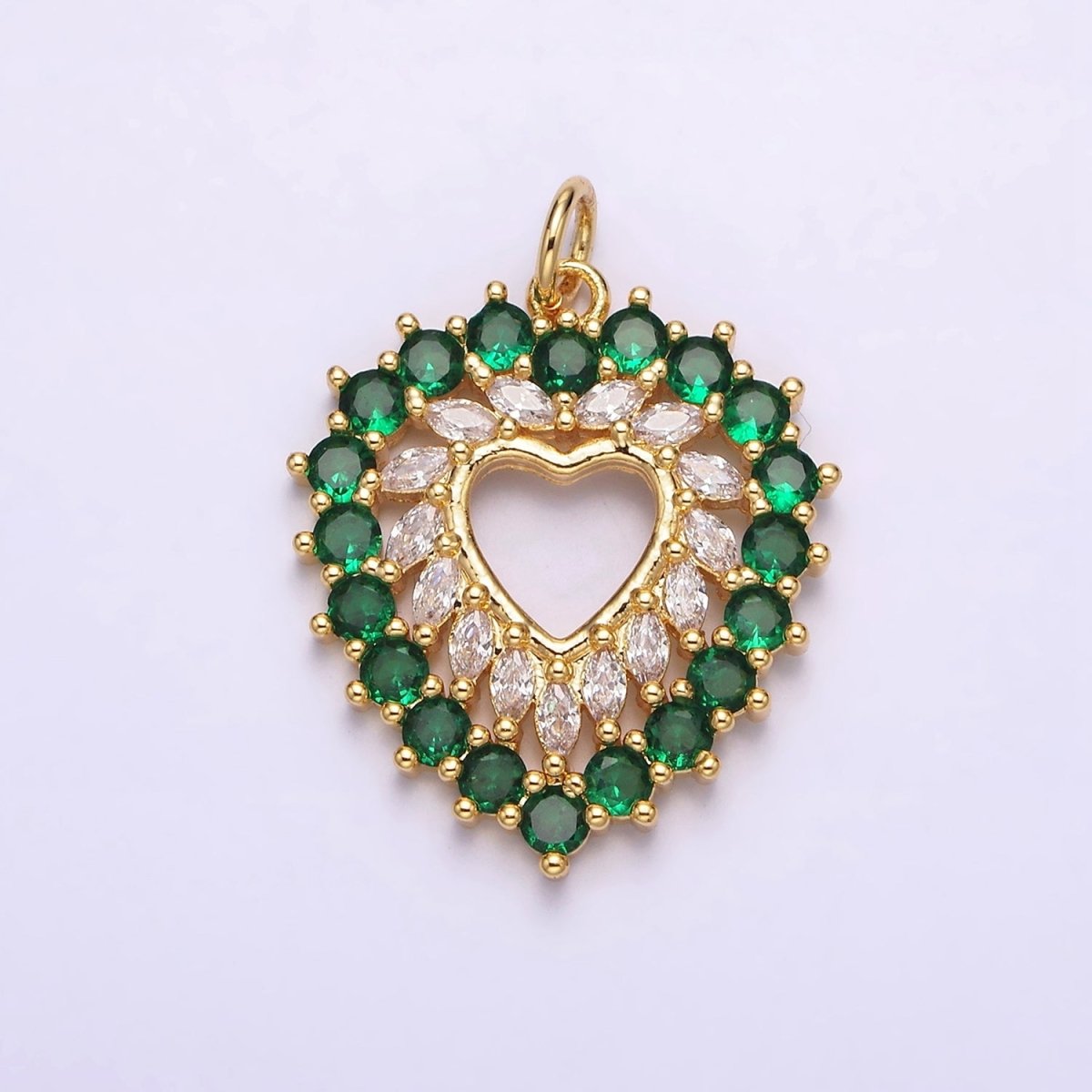 14K Gold Filled Clear, Fuchsia, Green Marquise Open Heart Charm | N987 - N989 - DLUXCA