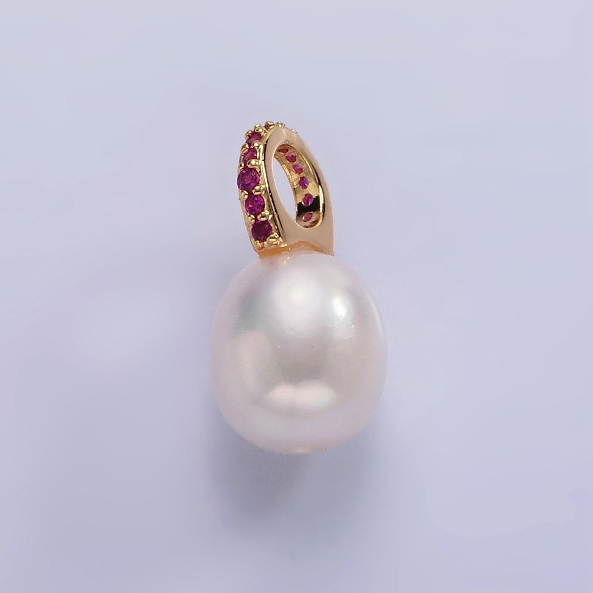 14K Gold Filled Clear, Fuchsia, Green Micro Paved Freshwater Pearl Drop Personalized Earring Charm | P1629 - P1631 - DLUXCA