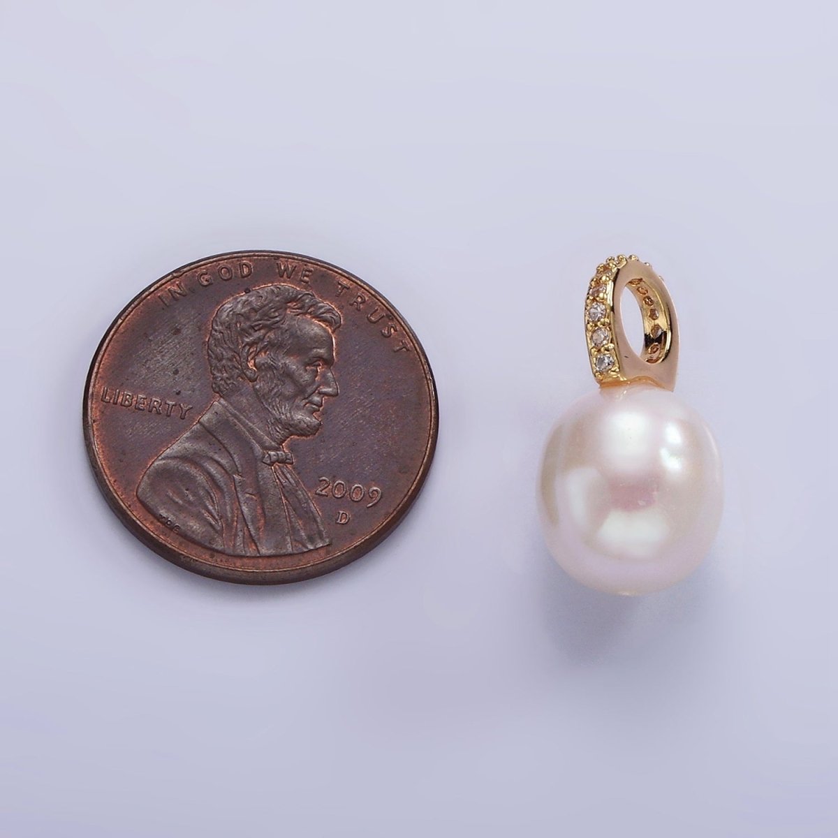 14K Gold Filled Clear, Fuchsia, Green Micro Paved Freshwater Pearl Drop Personalized Earring Charm | P1629 - P1631 - DLUXCA