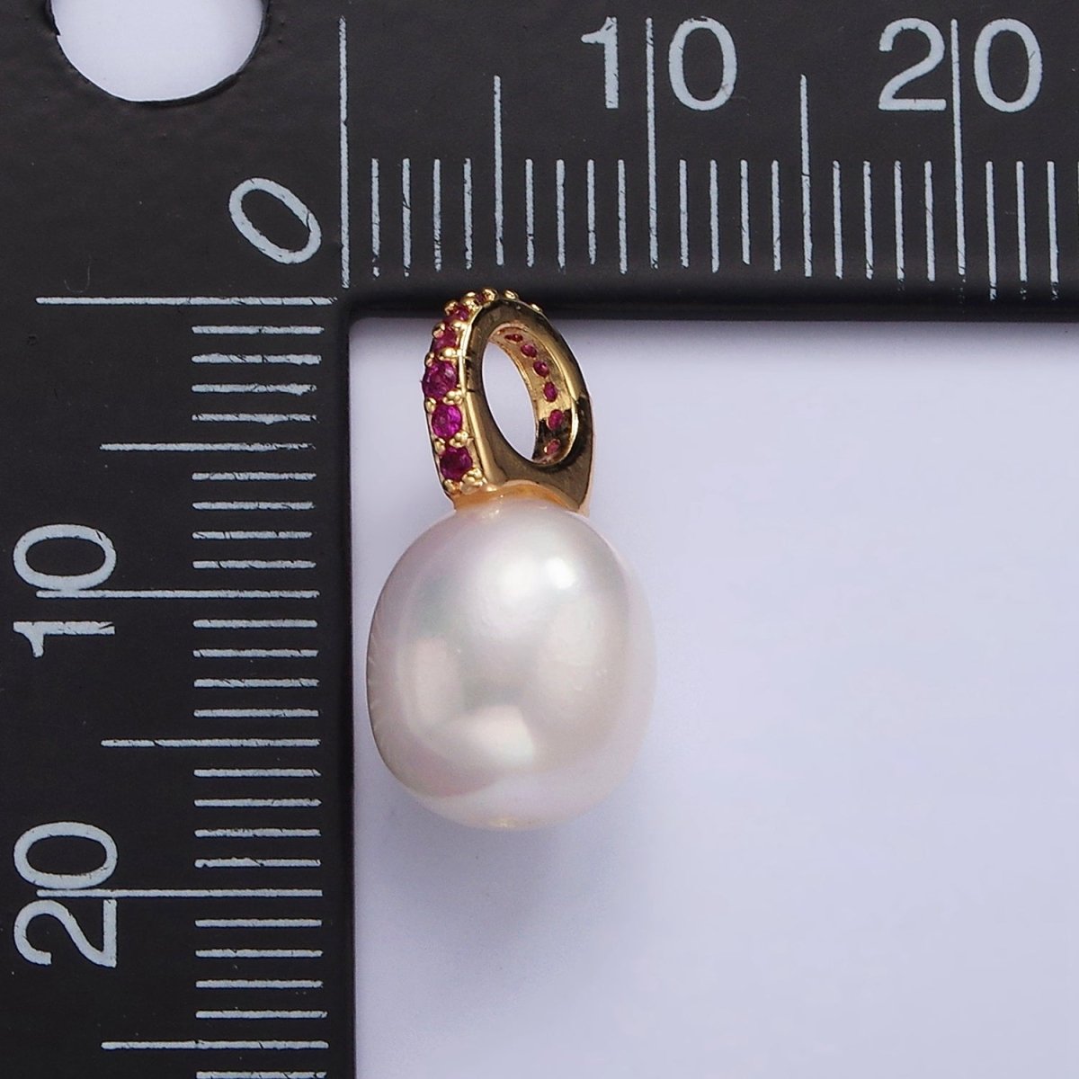 14K Gold Filled Clear, Fuchsia, Green Micro Paved Freshwater Pearl Drop Personalized Earring Charm | P1629 - P1631 - DLUXCA