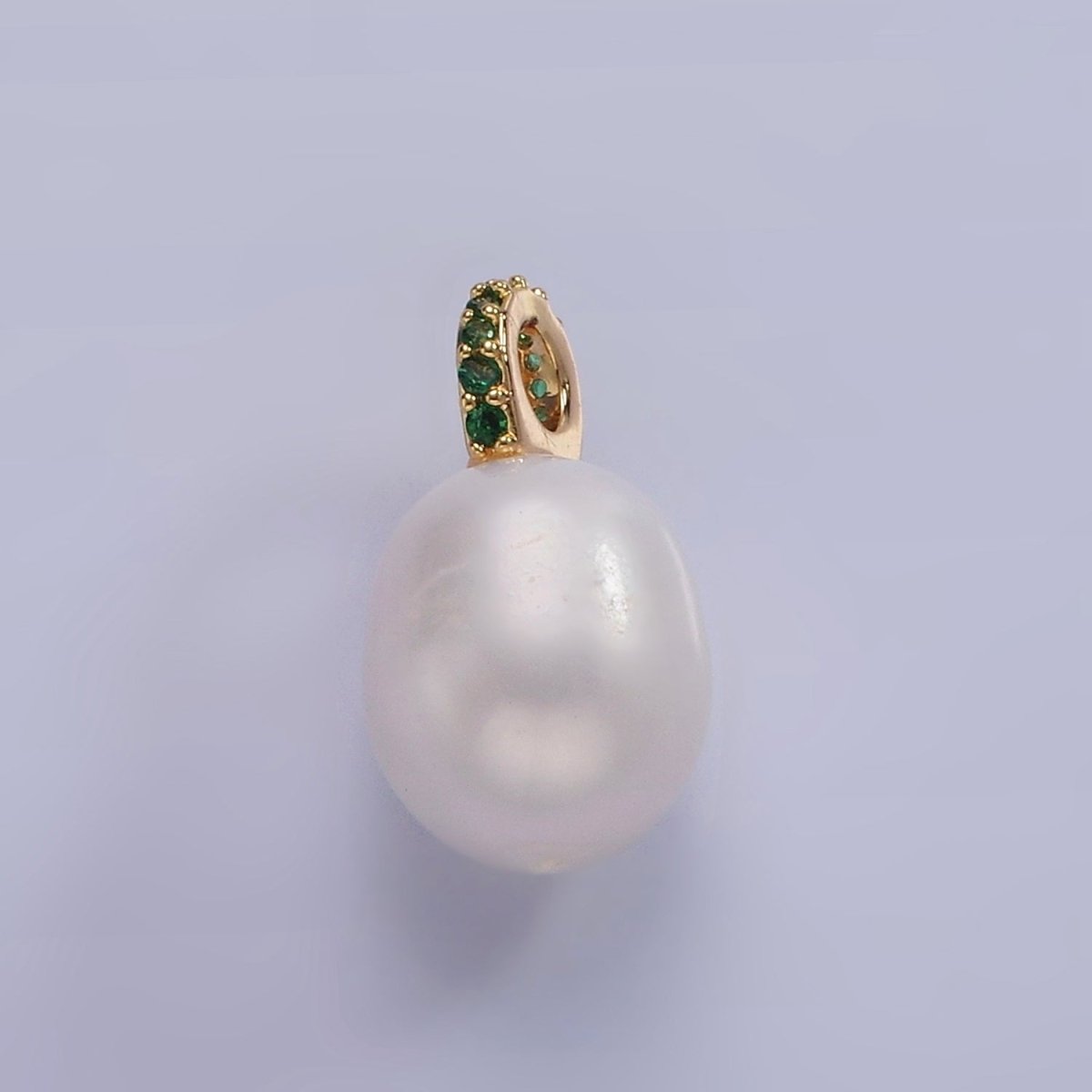 14K Gold Filled Clear, Fuchsia, Green Micro Paved Freshwater Pearl Drop Personalized Earring Charm | P1629 - P1631 - DLUXCA