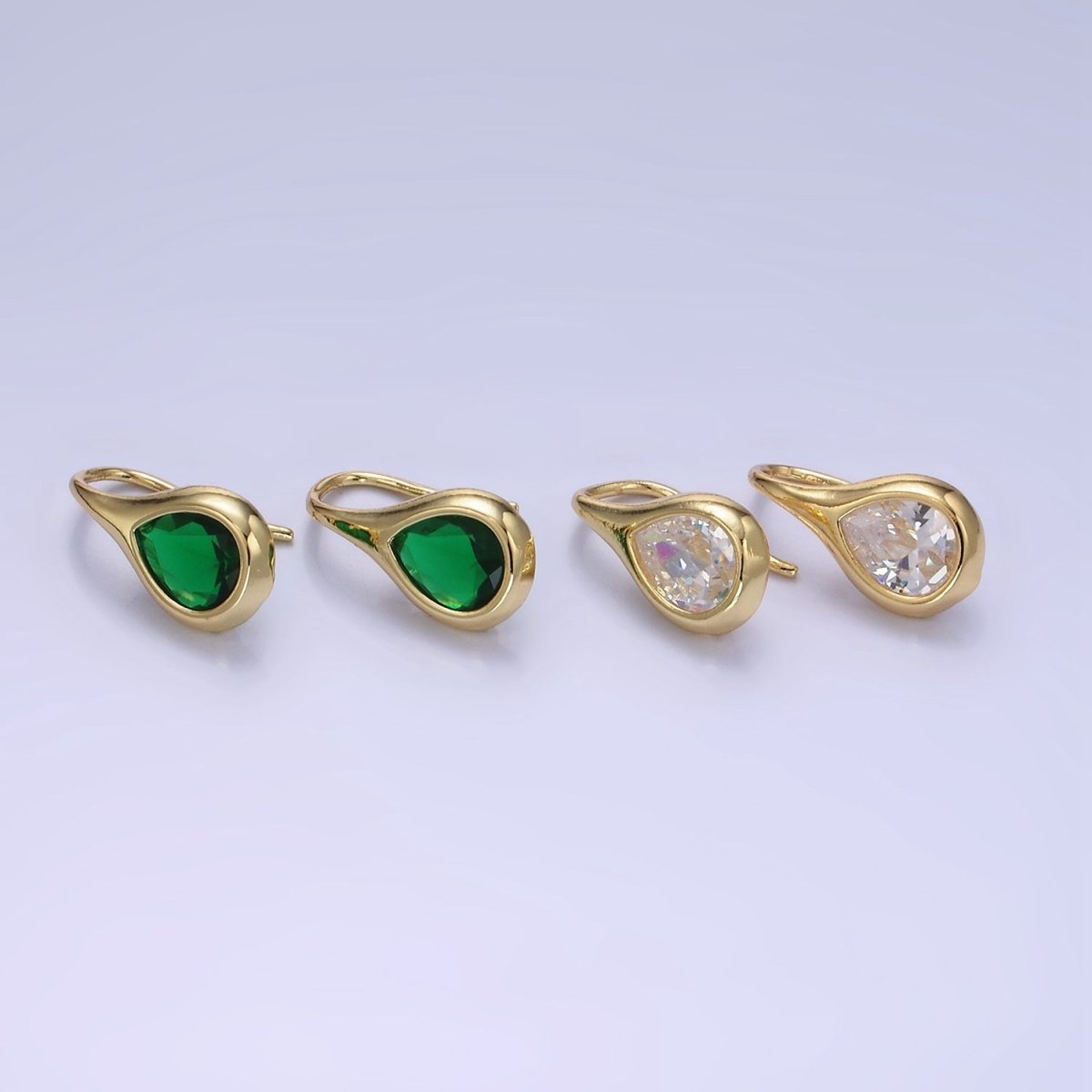 14K Gold Filled Clear, Green CZ Teardrop French Hook Earrings | AB1309 AB1310 - DLUXCA