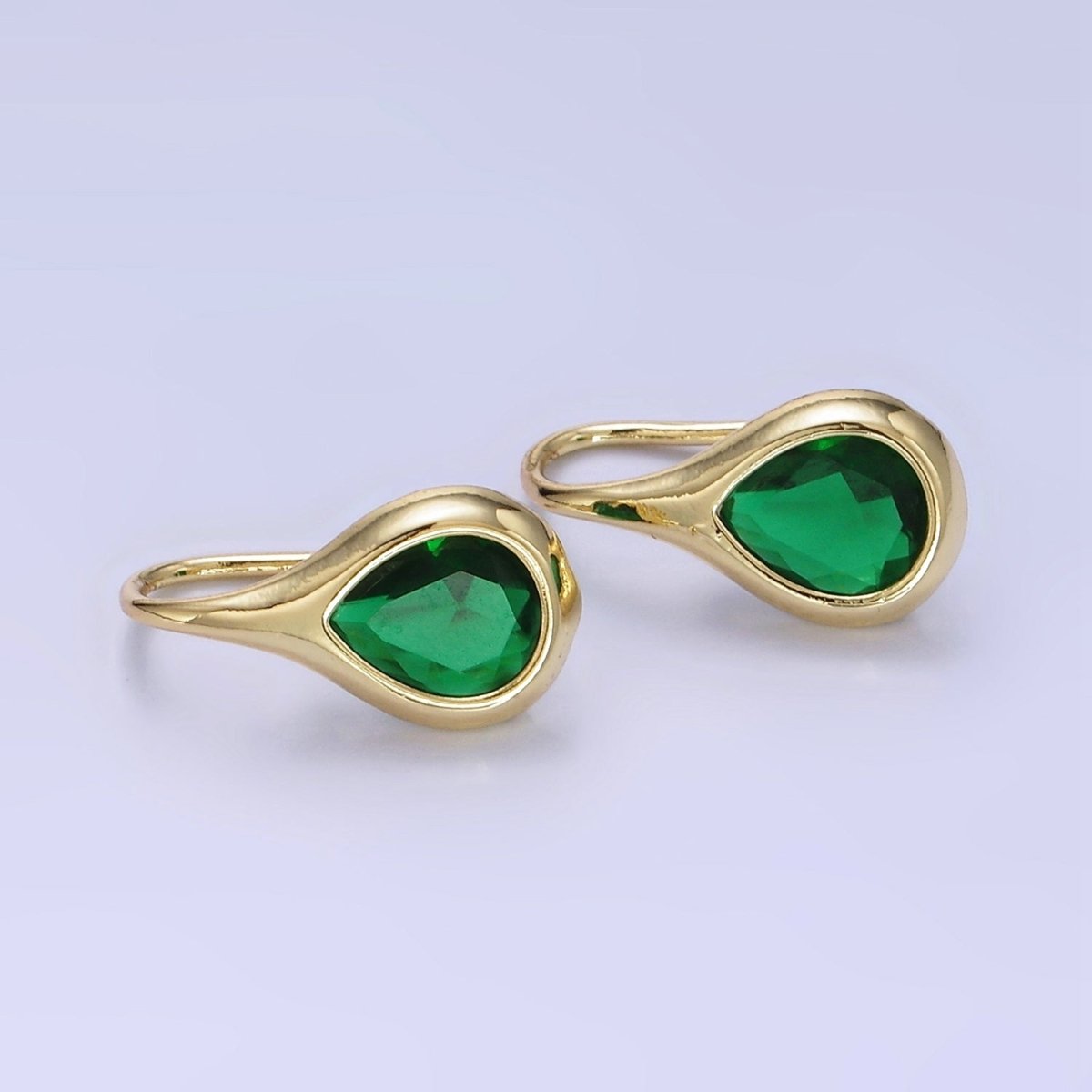 14K Gold Filled Clear, Green CZ Teardrop French Hook Earrings | AB1309 AB1310 - DLUXCA