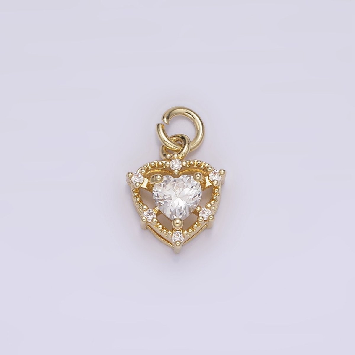 14K Gold Filled Clear Heart CZ Beaded Outline Charm | AG199 - DLUXCA