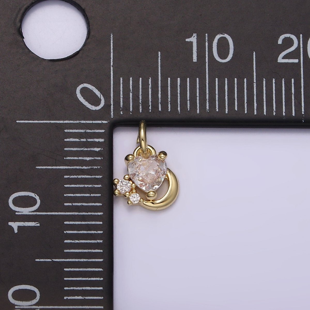 14K Gold Filled Clear Heart CZ Celestial Crescent Moon Add-On Charm | AG255 - DLUXCA