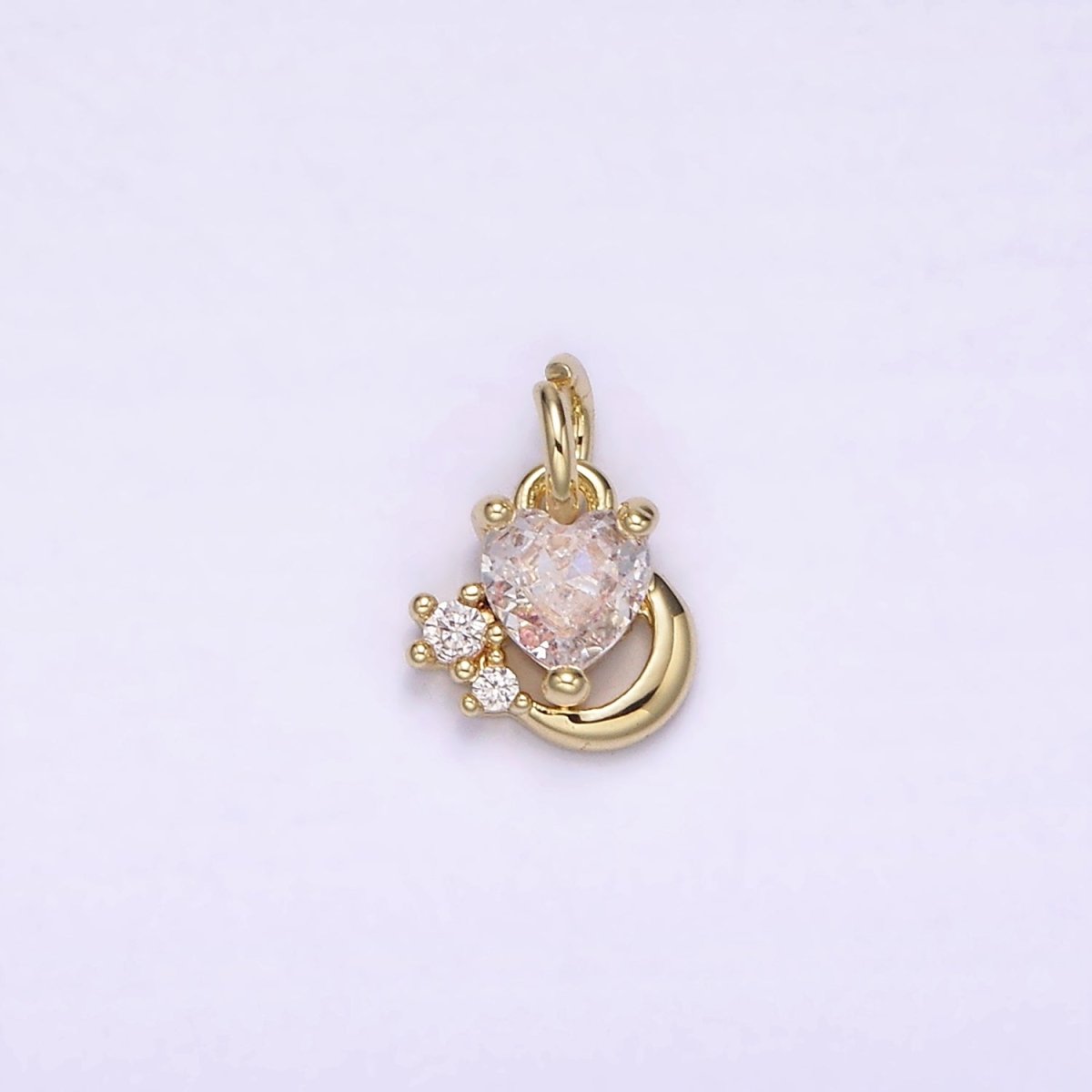 14K Gold Filled Clear Heart CZ Celestial Crescent Moon Add-On Charm | AG255 - DLUXCA